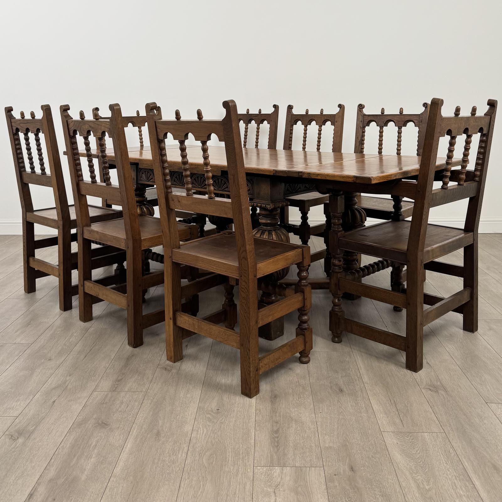 Antique 20th Century Dining Table With 8 Dining Chairs In Oak (1 of 18)
