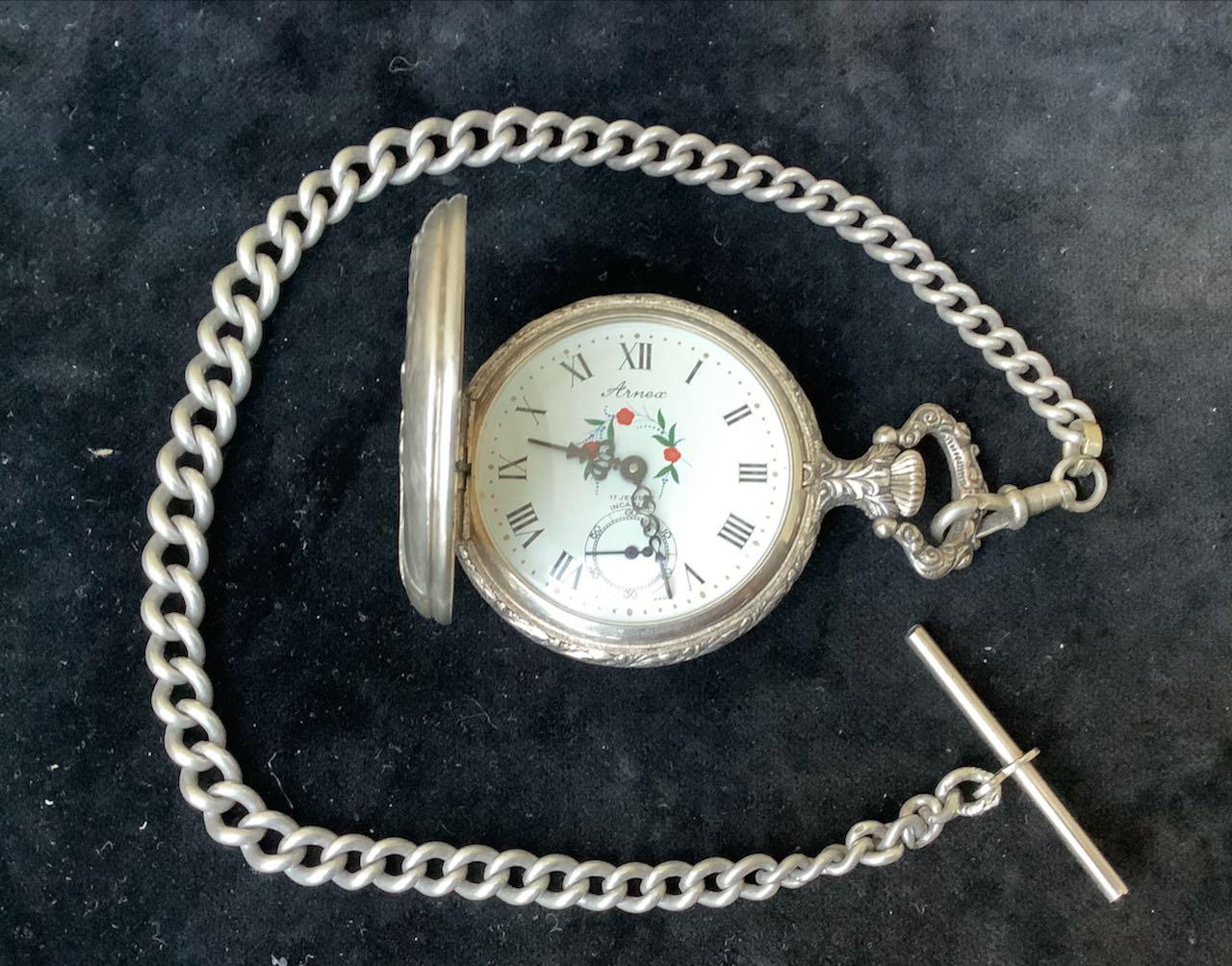 White Metal Pocket Watch with Silver "Albert" (1 of 3)