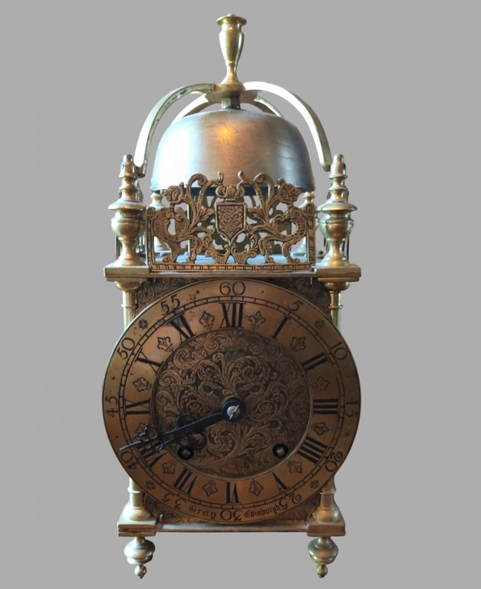 Attractive Brass Lantern Clock by Gray of Edinburgh (1 of 10)