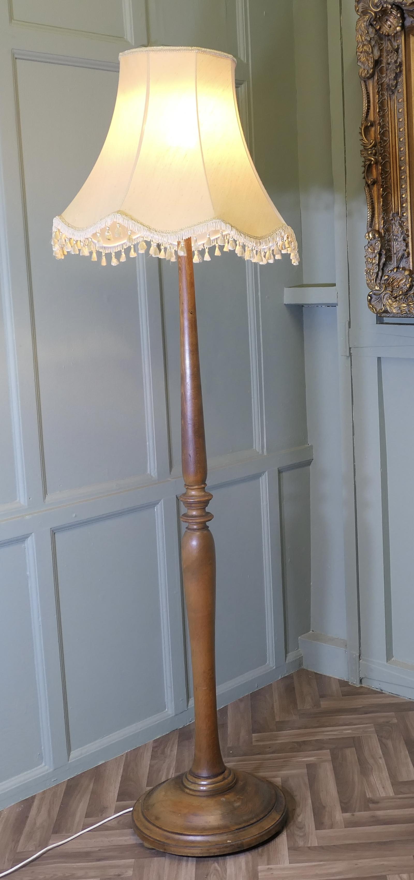 Tall Turned Beech Floor Lamp, Standard Lamp (1 of 7)
