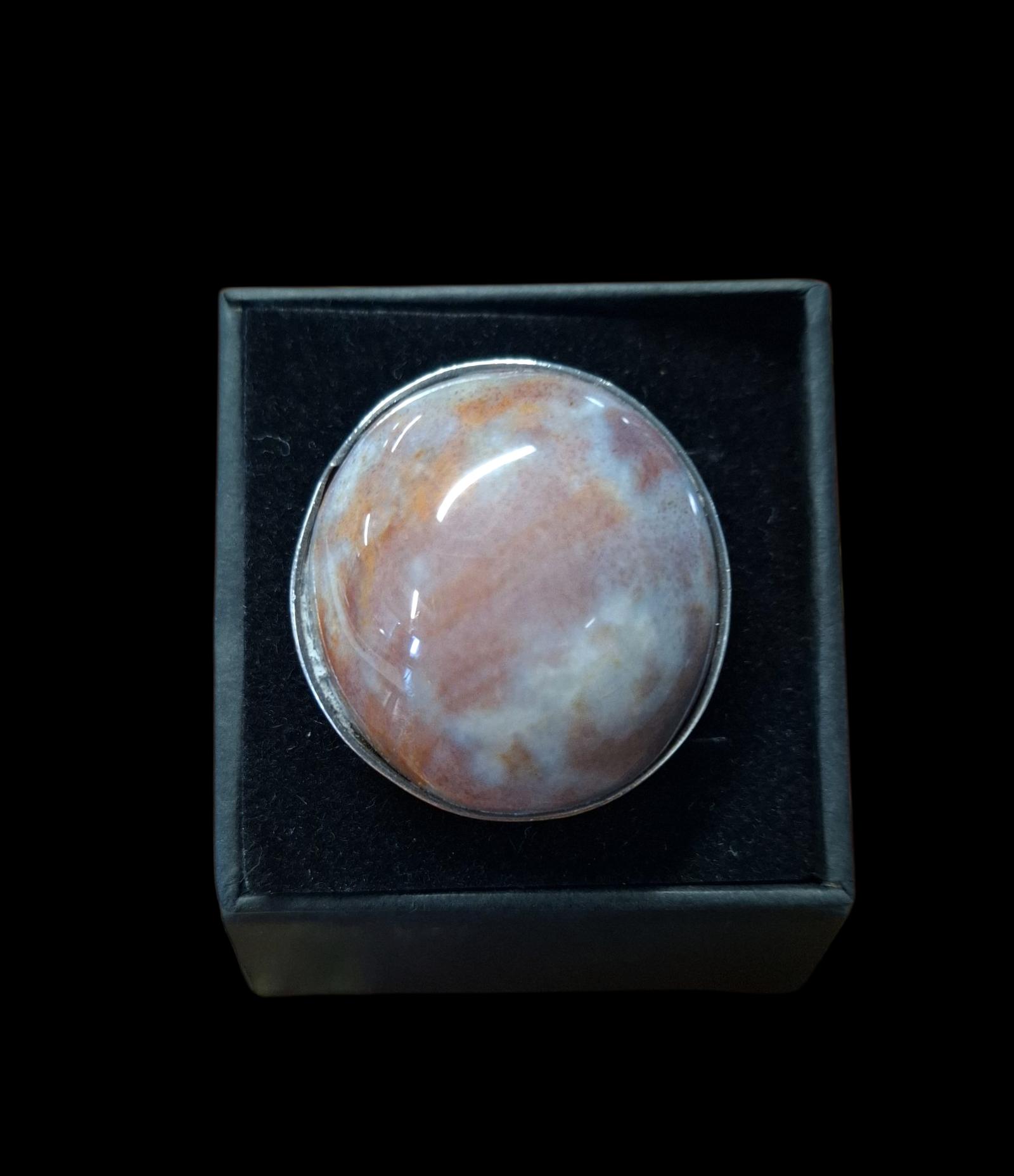 Retro Solid Silver & Paint Rock Agate Ring (1 of 3)