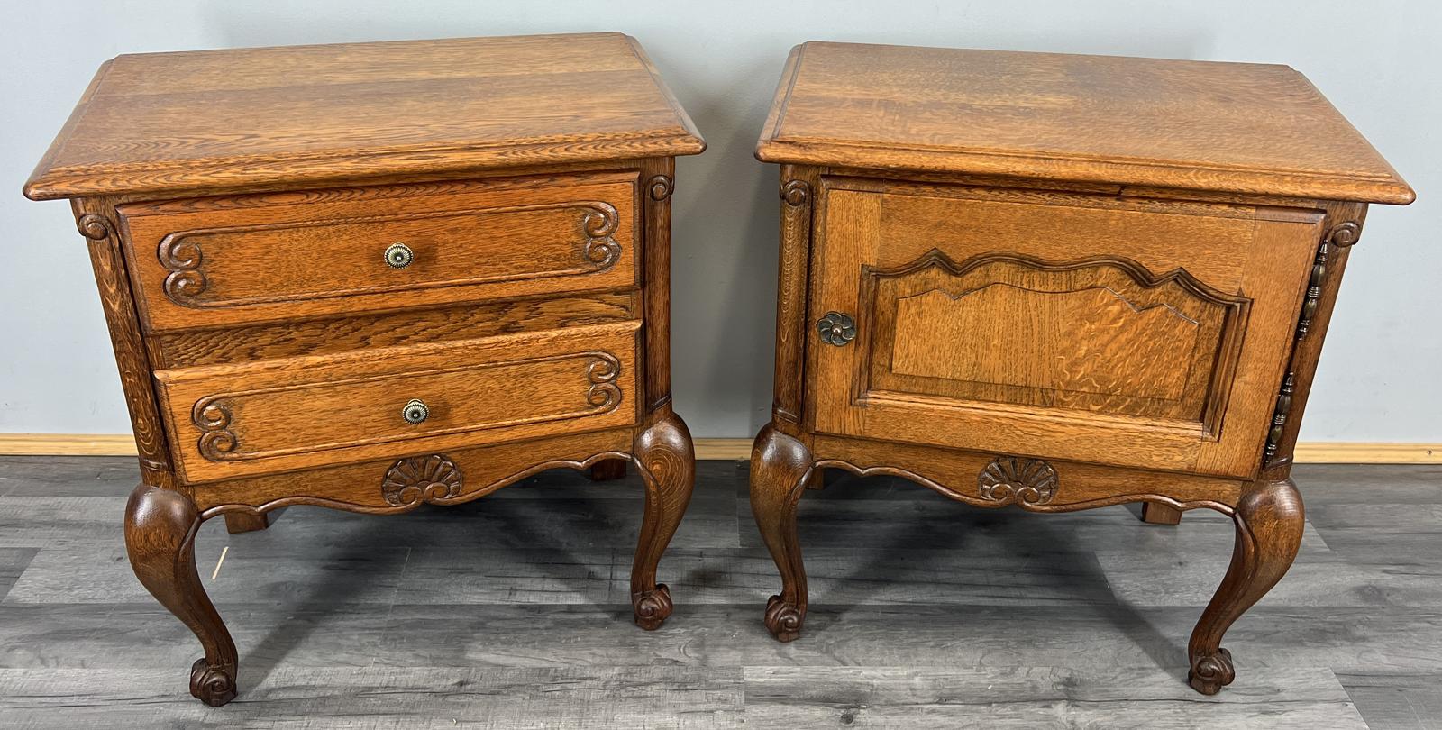 Pair of Bedside Tables Vintage French Oak Carved Cabinets (1 of 10)