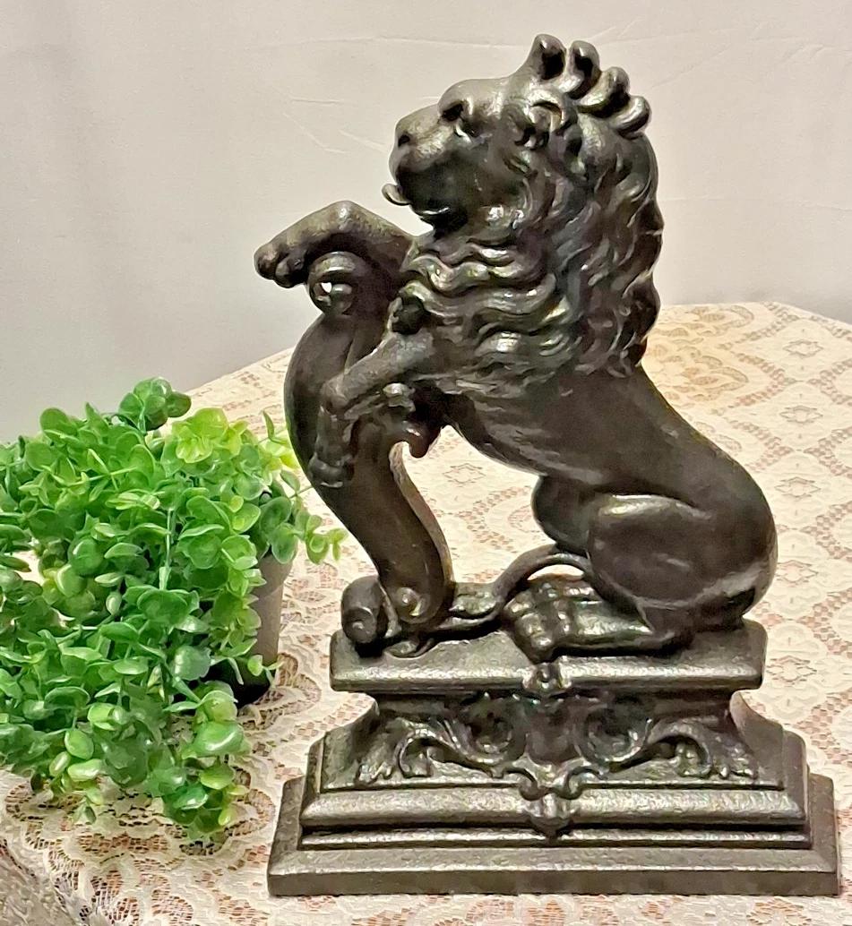 Antique Lion Rampant Doorstop, English, Cast Iron, Decor, Door Keeper, Victorian (1 of 5)