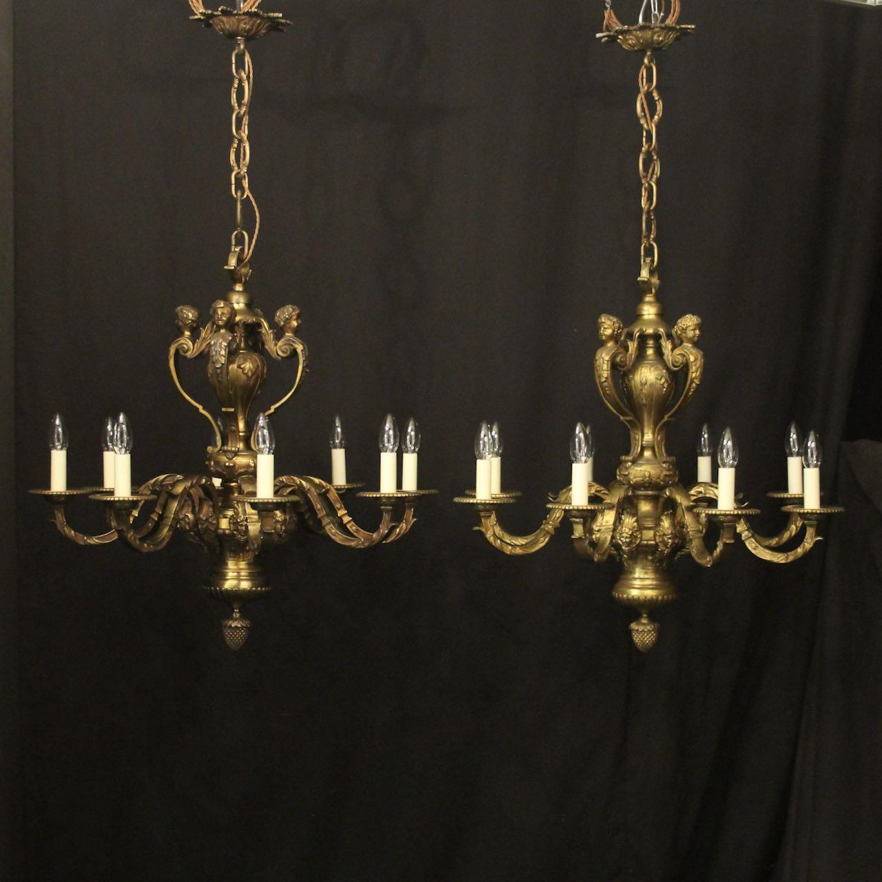 French Pair of Bronze 8 Light Antique Chandeliers (1 of 10)