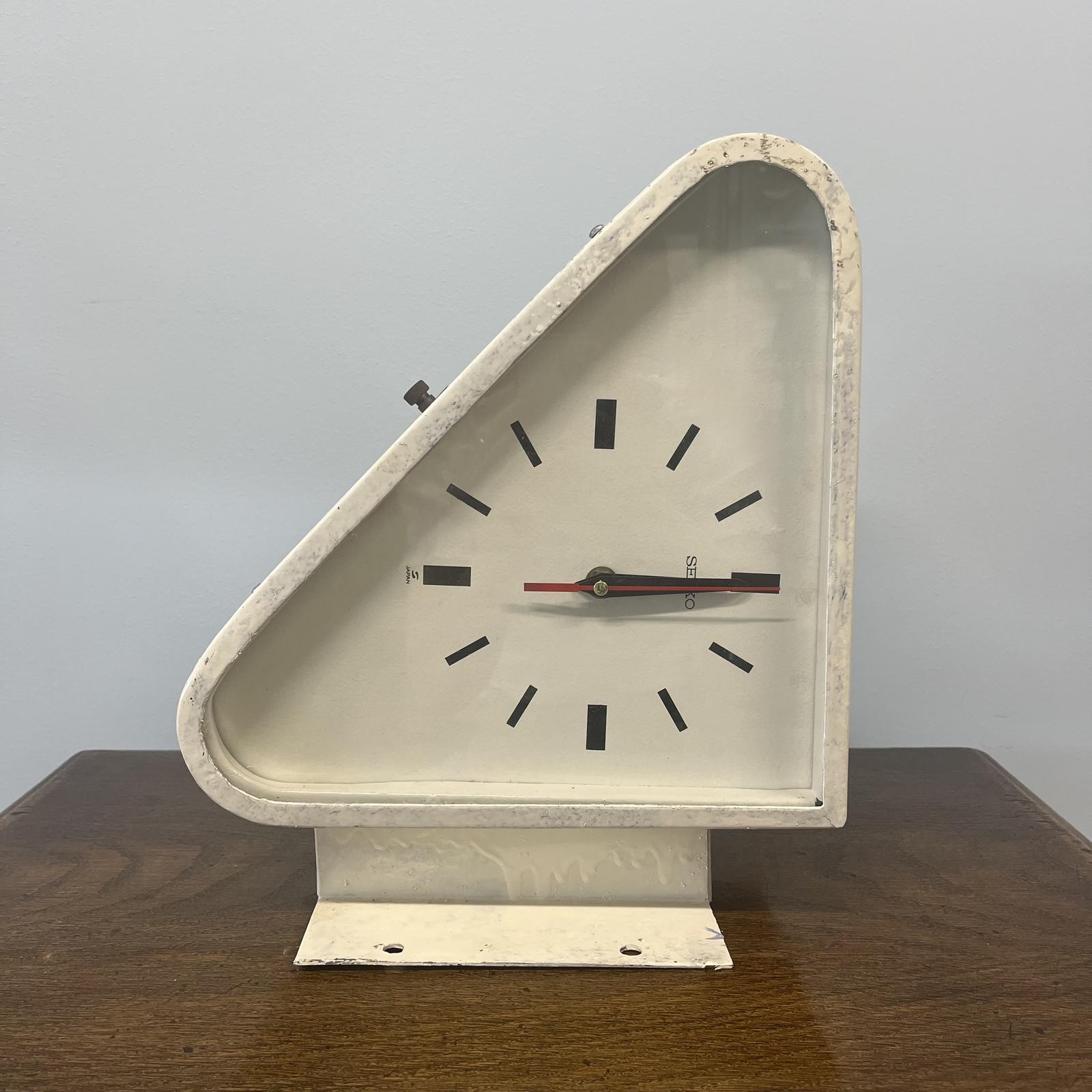 Reclaimed Double-dial Triangular Ships Metal Wall Clock by Seiko (1 of 3)