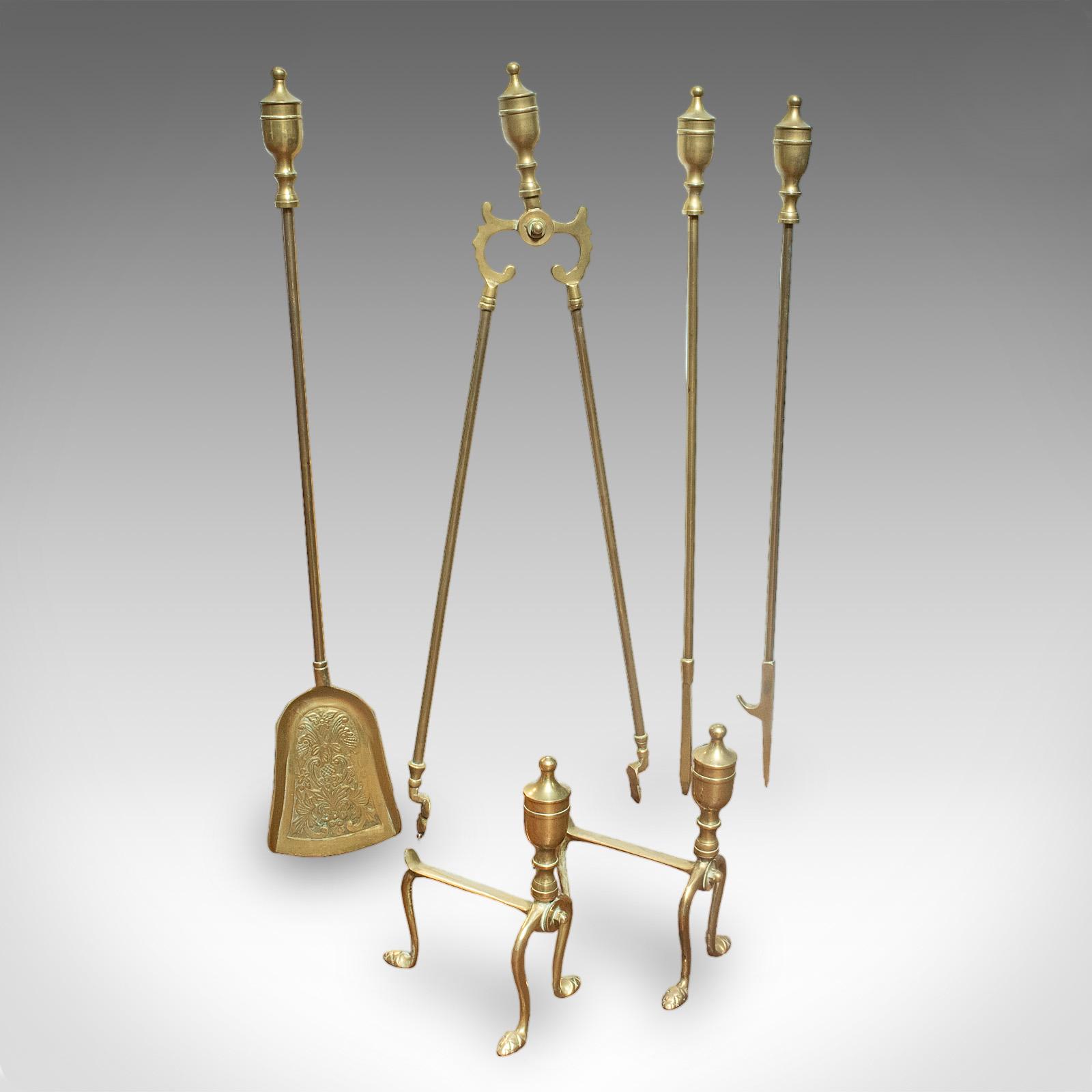 4 Antique Fireside Tools, English, Brass, Fireplace Companion Set, Victorian (1 of 12) 4 Antique Fireside Tools, English, Brass, Fireplace Companion Set, Victorian (1 of 12)