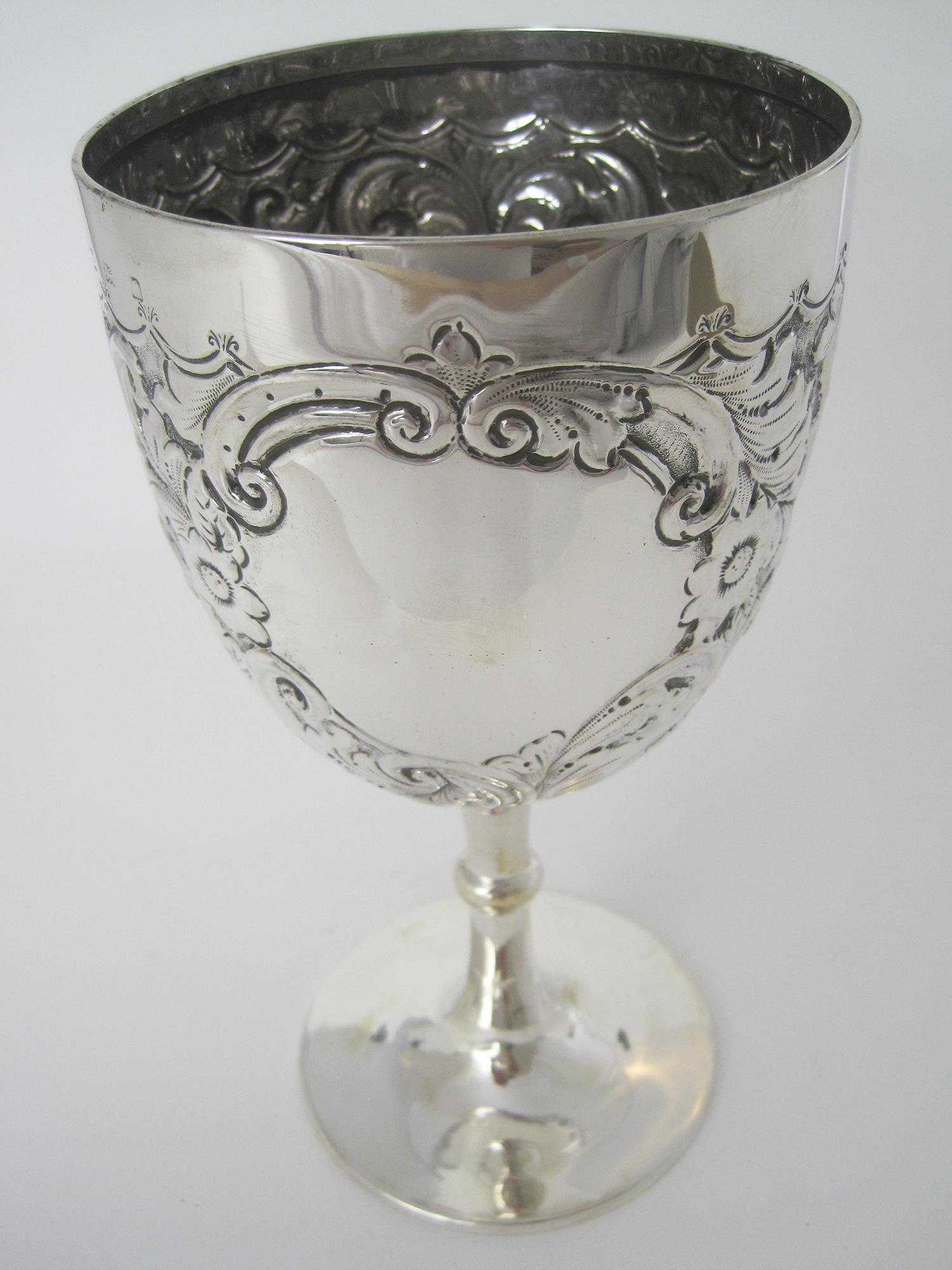 Edwardian Silver Goblet with Chased Floral & Scroll Body (1 of 5) Edwardian Silver Goblet with Chased Floral & Scroll Body (1 of 5)