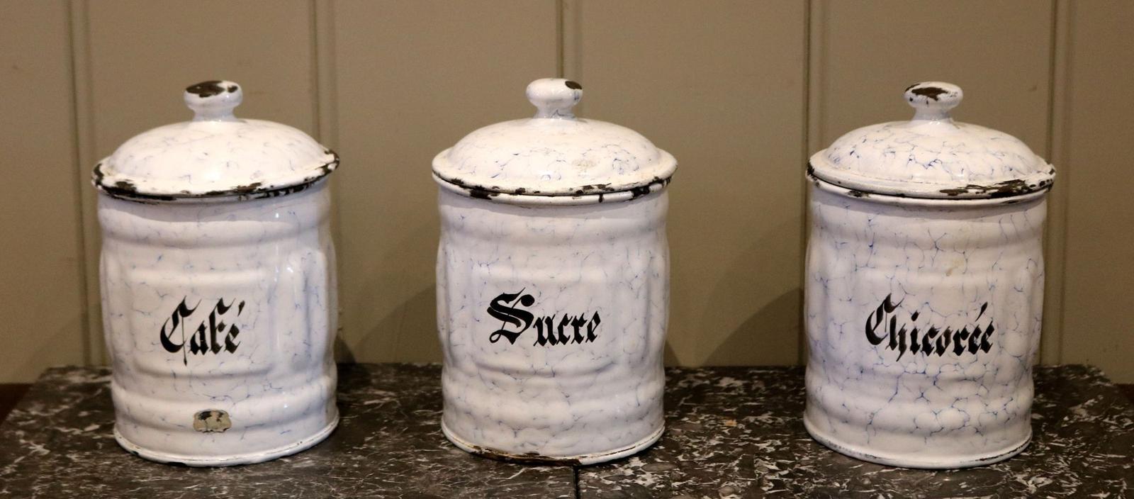 Set of Three French Enamel Cannisters (1 of 8)