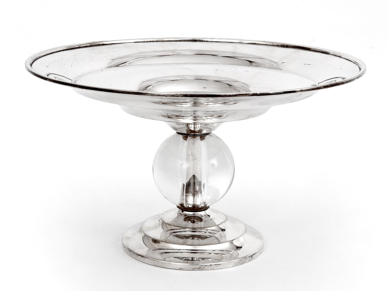 Silver Plate Art Deco Style Comport with a Clear Glass Ball Stem (1 of 4)