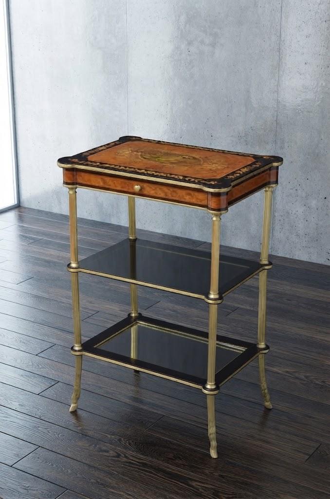 French Ebonised & Inlaid Side Table with Mirrored Tiers (1 of 9) French Ebonised & Inlaid Side Table with Mirrored Tiers (1 of 9)
