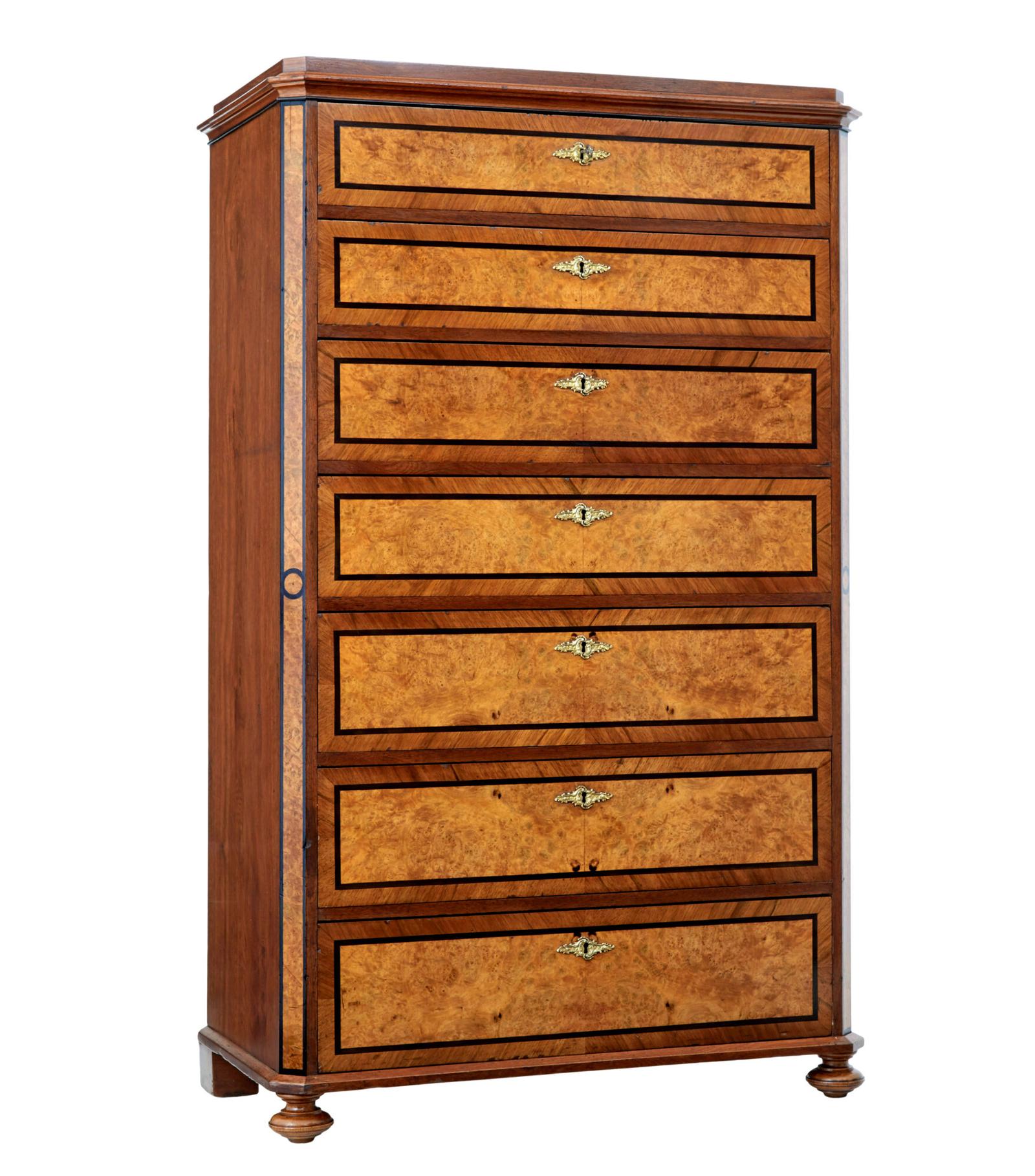 19th Century Burr Walnut Tall Chest of Drawers (1 of 9)