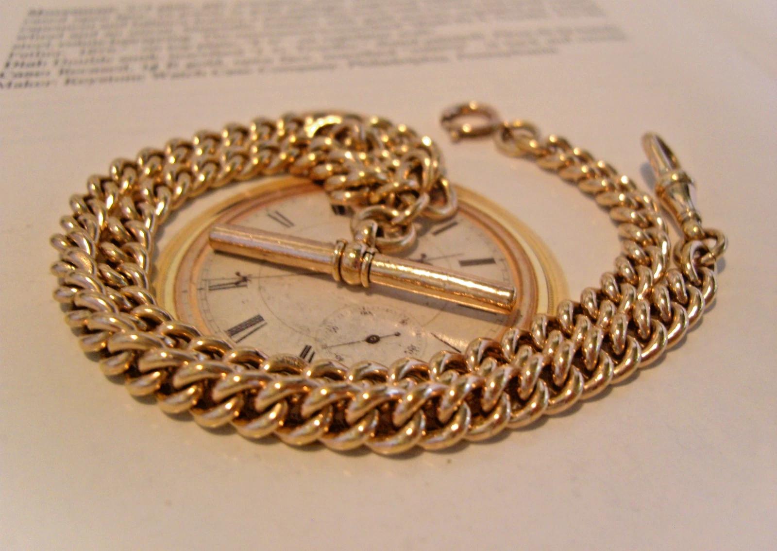 Pocket Watch Chain 10ct Rose Gold Filled Antique 1930s USA Double Albert 41.7g (1 of 15) Pocket Watch Chain 10ct Rose Gold Filled Antique 1930s USA Double Albert 41.7g (1 of 15)