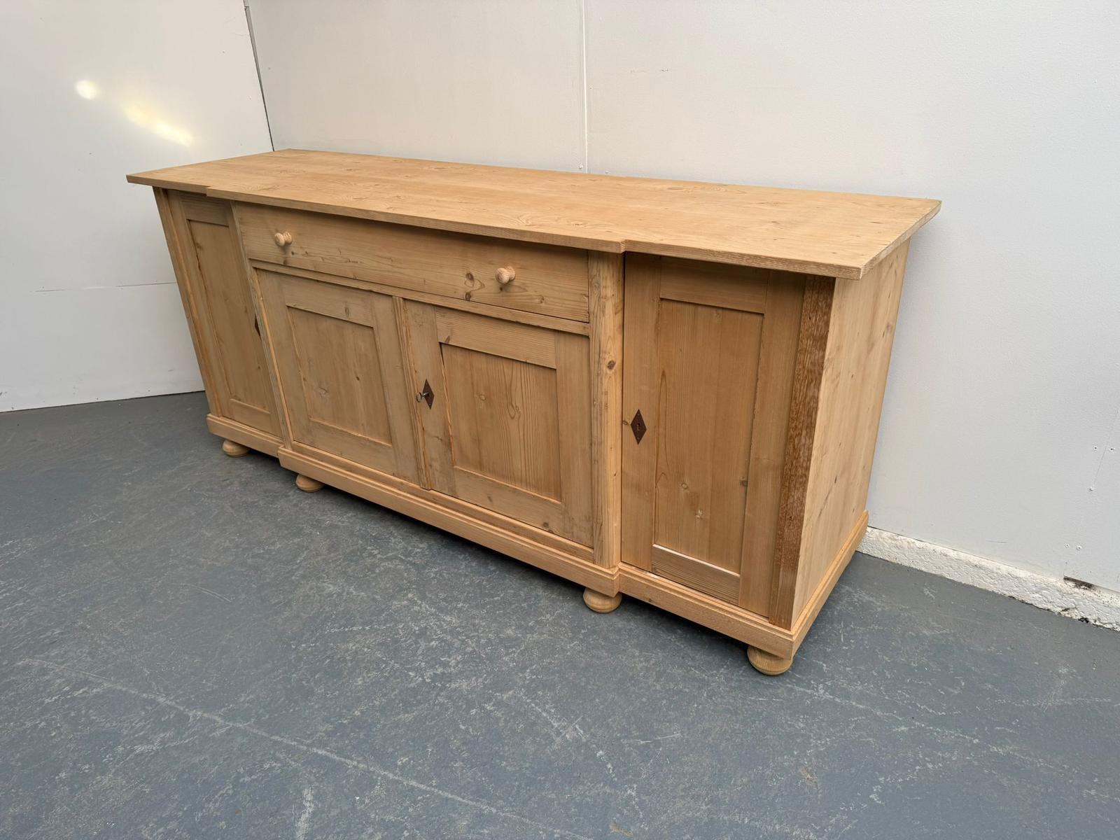 A Quality Antique/old Pine 4 Door Breakfront Kitchen Dresser Base to Wax / Paint (1 of 9)