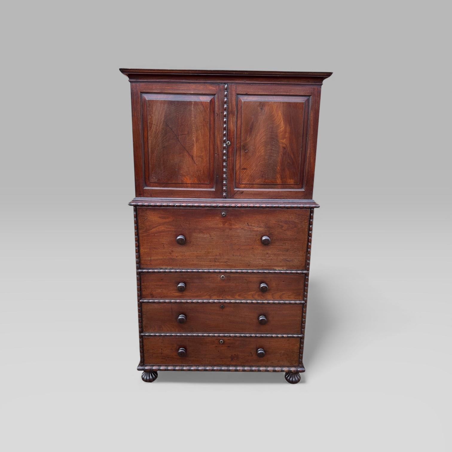 Antique 19th Century Padouk Anglo-indian Campaign Secretaire Chest & Cupboard (1 of 12)