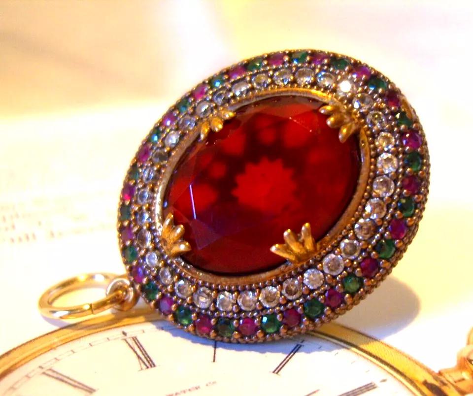 Pocket Watch Chain Fob Silver 925 & Rose Gilt Multi Stone Large Pendant (1 of 9)