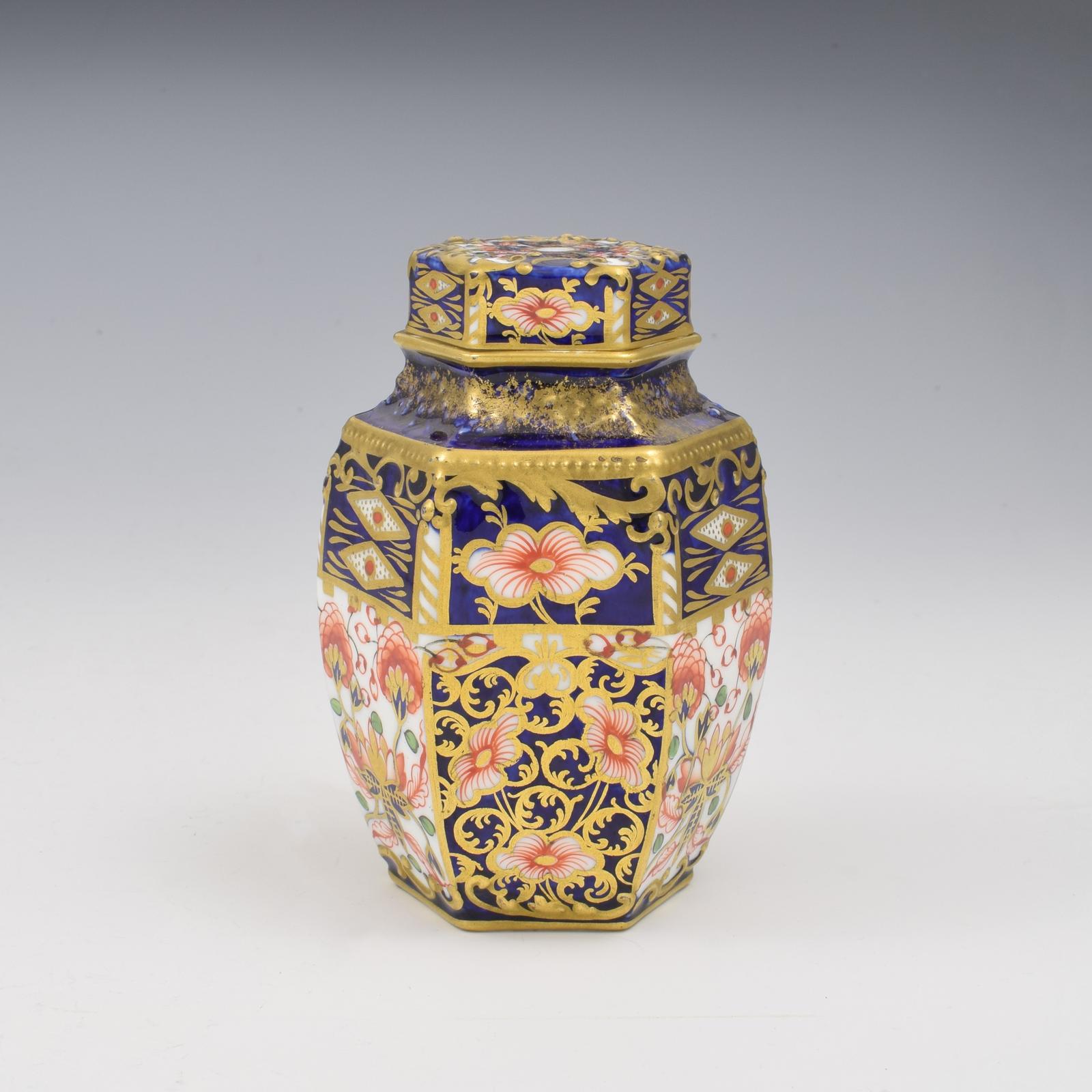 Victorian Royal Crown Derby Porcelain Hexagonal Tea Canister Witches Pattern 6299 (1 of 10) Victorian Royal Crown Derby Porcelain Hexagonal Tea Canister Witches Pattern 6299 (1 of 10)