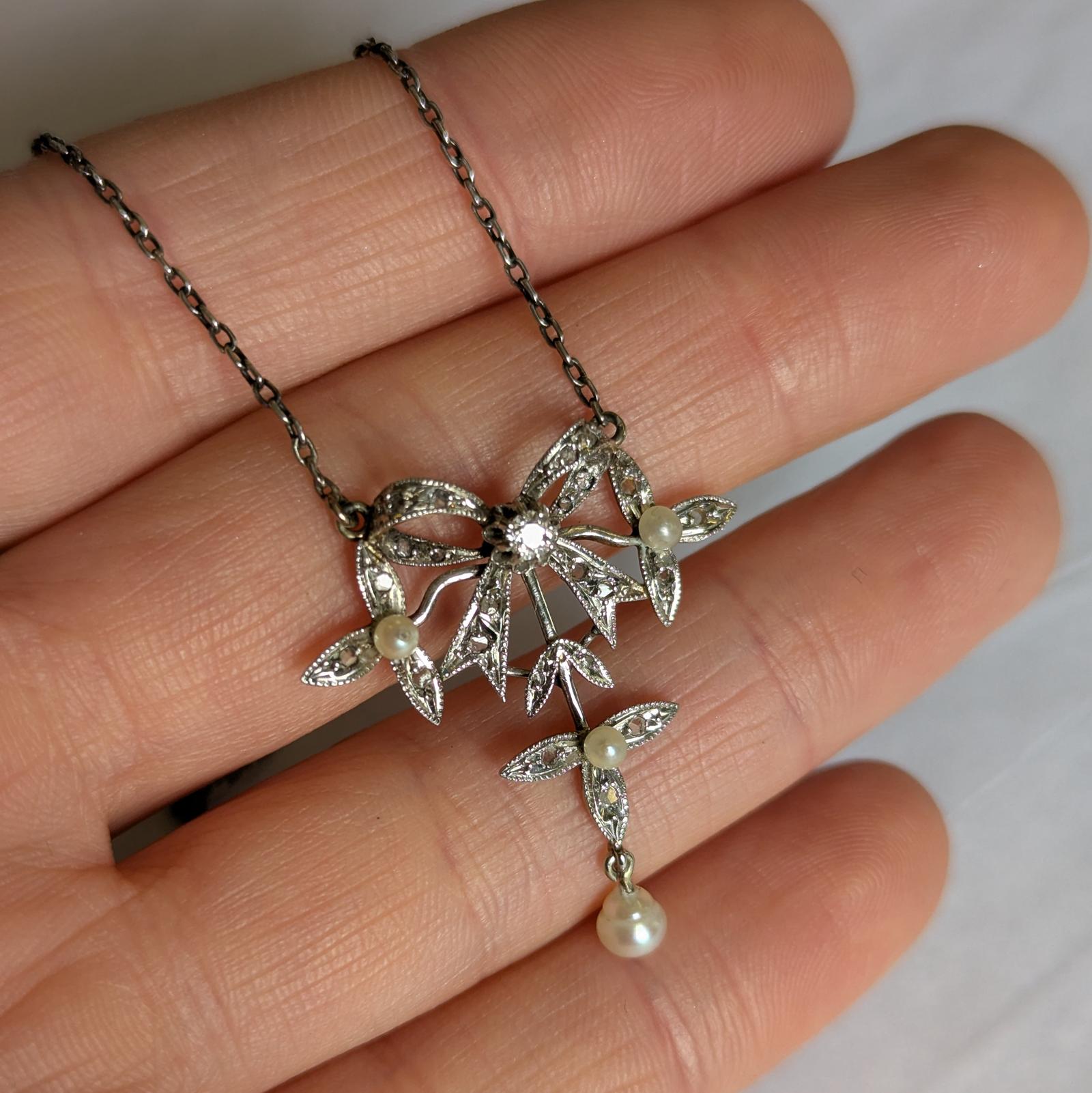 Edwardian Gold & Platinum Diamond & Pearl Pendant (1 of 6)