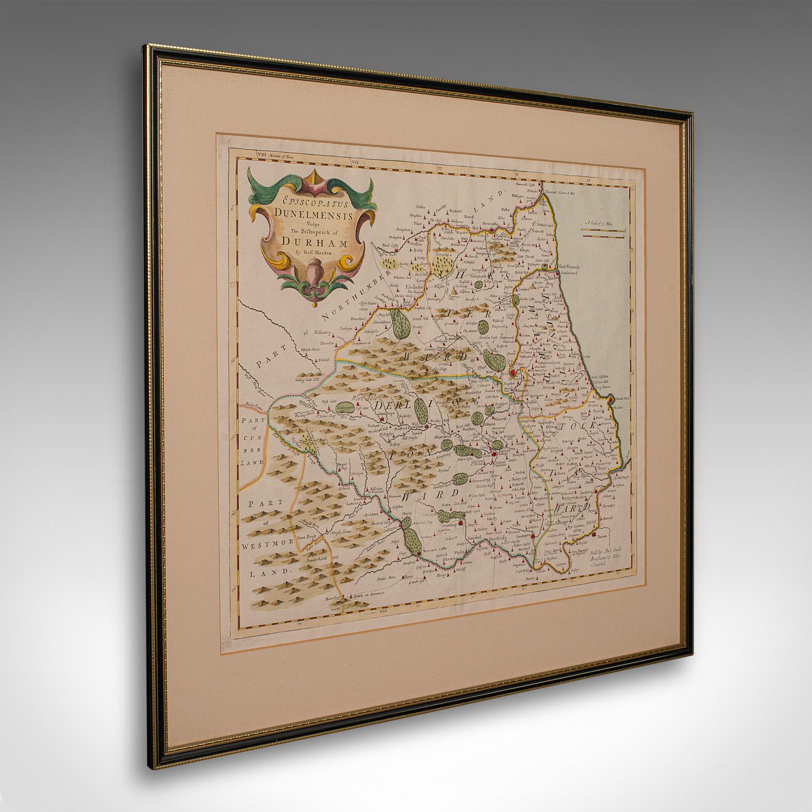 Antique Lithography Map, Durham, English, Framed, Cartography, Early Georgian (1 of 12)