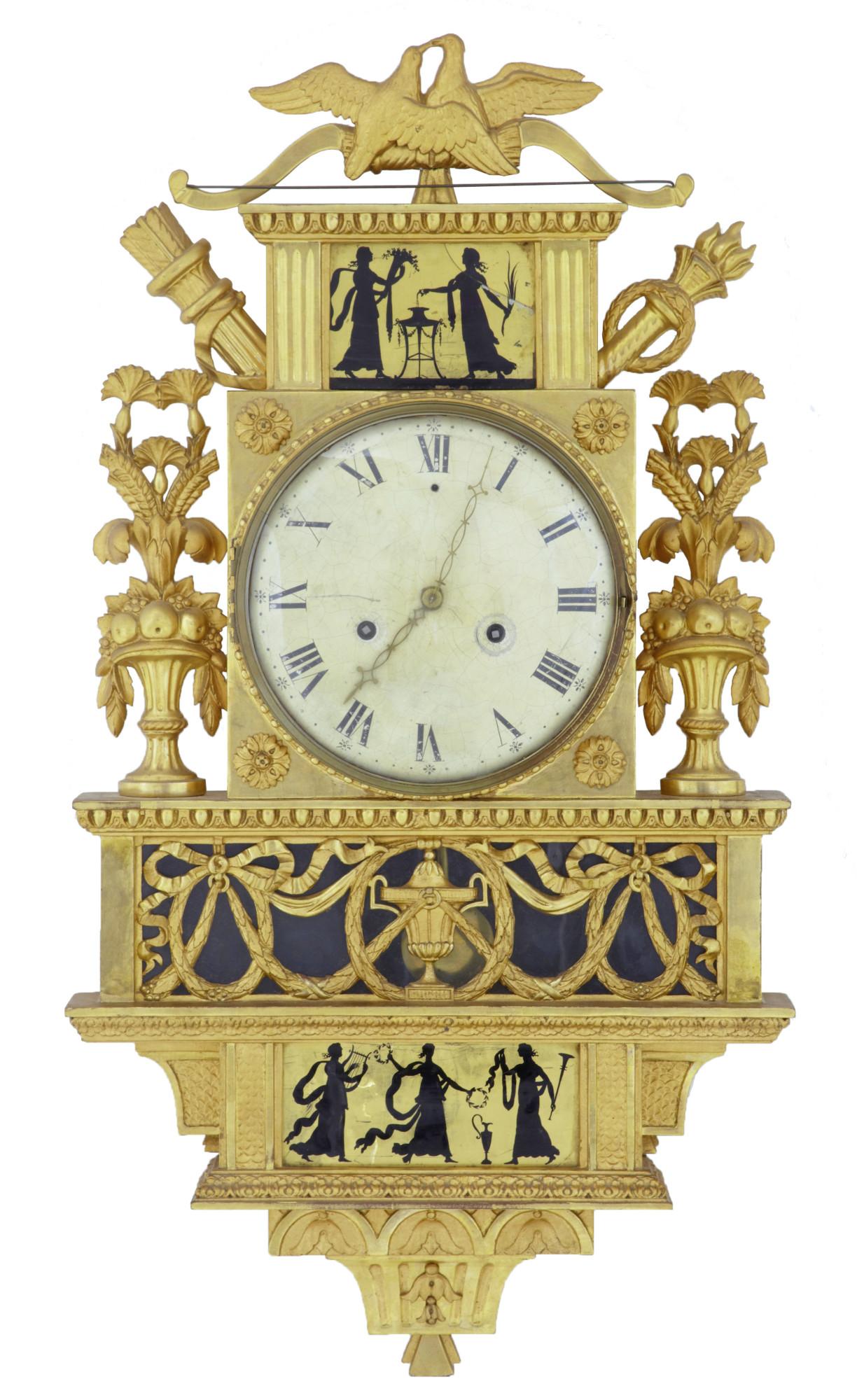19th Century Swedish Gilt & Eglomise Ornate Wall Clock (1 of 10)