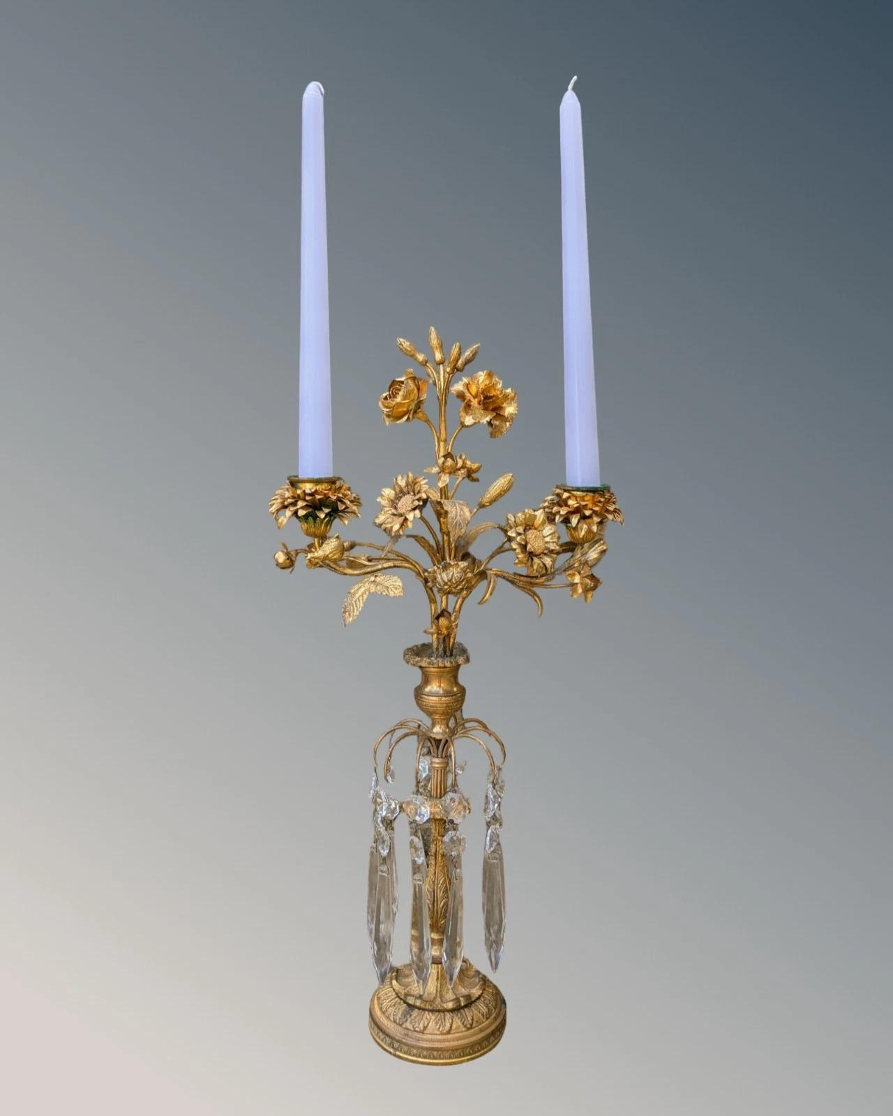 Good 19th Century Gilt-metal Twin Light Candelabra (1 of 12) Good 19th Century Gilt-metal Twin Light Candelabra (1 of 12)