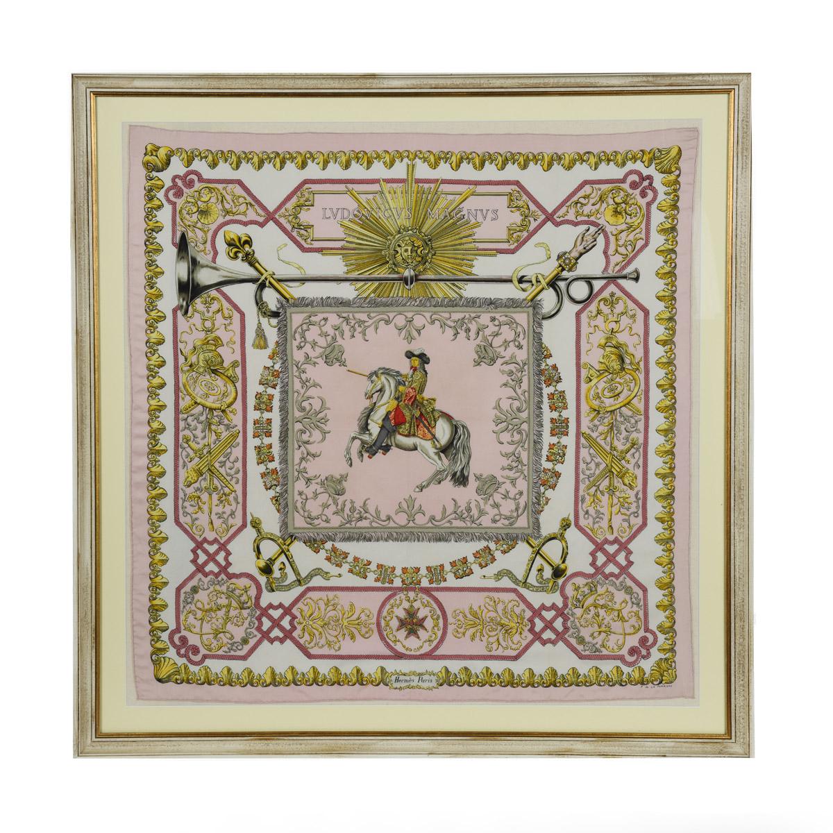 A Fine Framed Hermès 90 Silk Square of Ludvicus Magnus (Louis XIV) Designed by Françoise de la Perriere, Circa 1963 (1 of 3)
