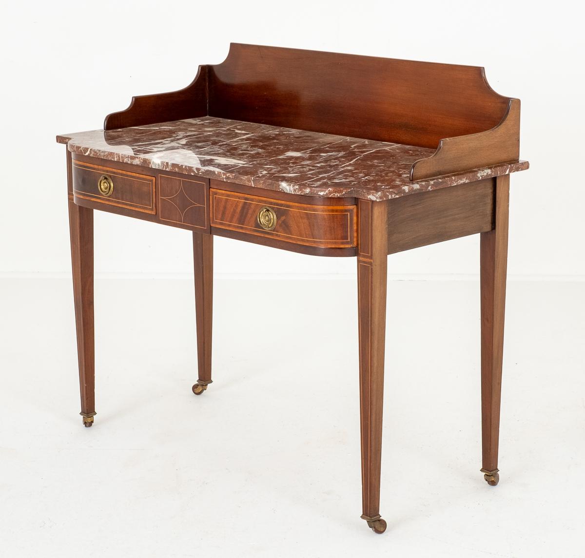 Sheraton Revival Mahogany Marble Top Side Table (1 of 8)