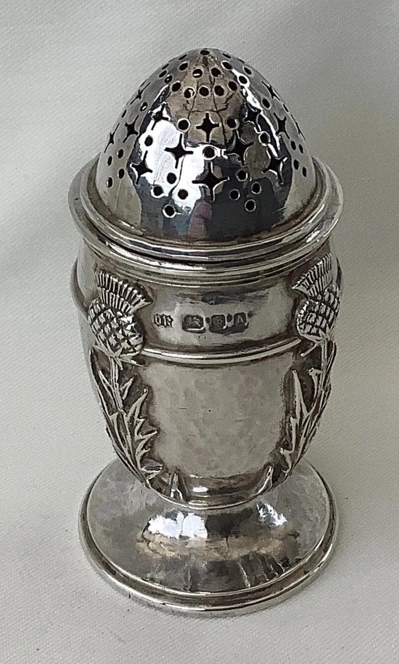 Exceptional Unique Omar Ramsden Thistle Pattern Silver Pepper Caster - London 1936 (1 of 12)
