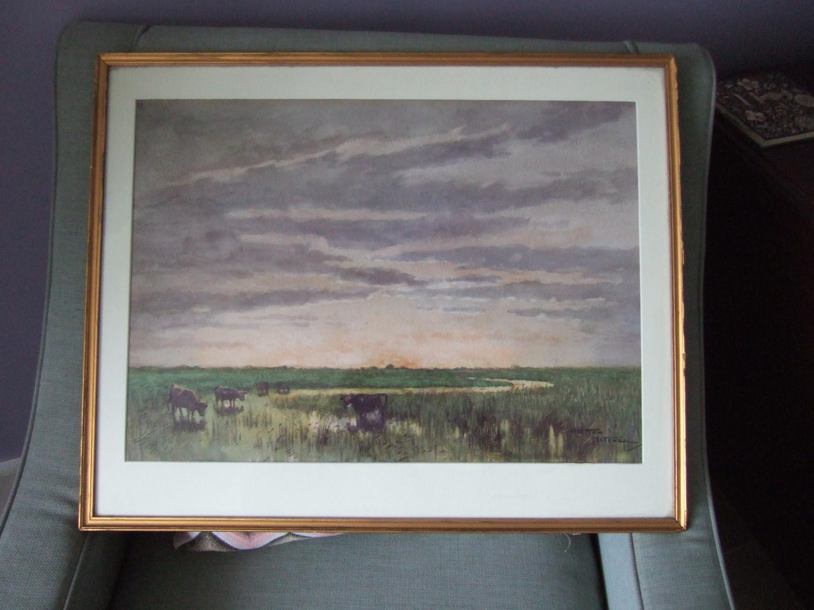 Hutton Mitchell 1872-1939 Watercolour of Cattle Grazing in Wetland, Entitled "On the Broads" (1 of 5) Hutton Mitchell 1872-1939 Watercolour of Cattle Grazing in Wetland, Entitled "On the Broads" (1 of 5)