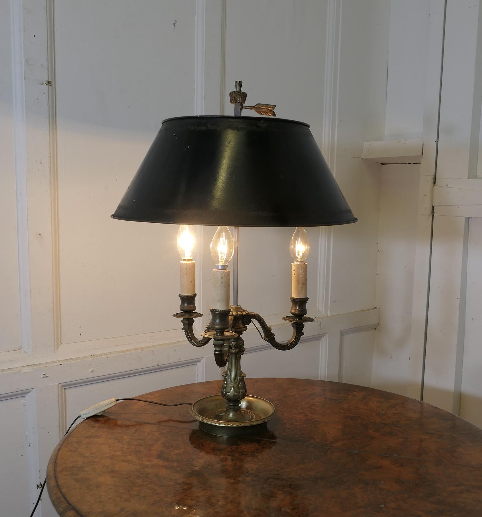 Green Toleware & Brass Triple Bouillotte Desk Lamp (1 of 6)