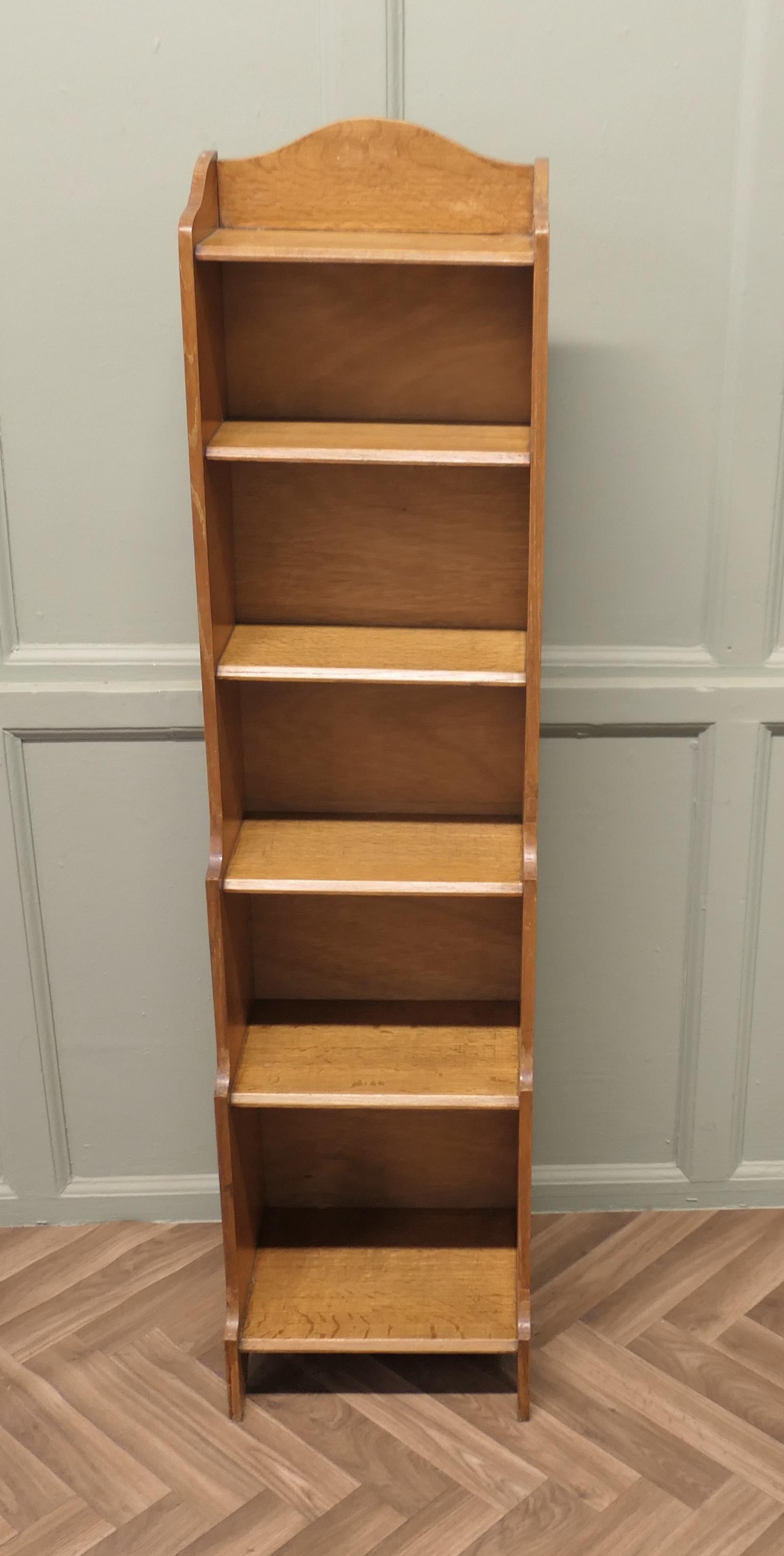 Art Deco Tall Slim Golden Oak Bookcase (1 of 6)