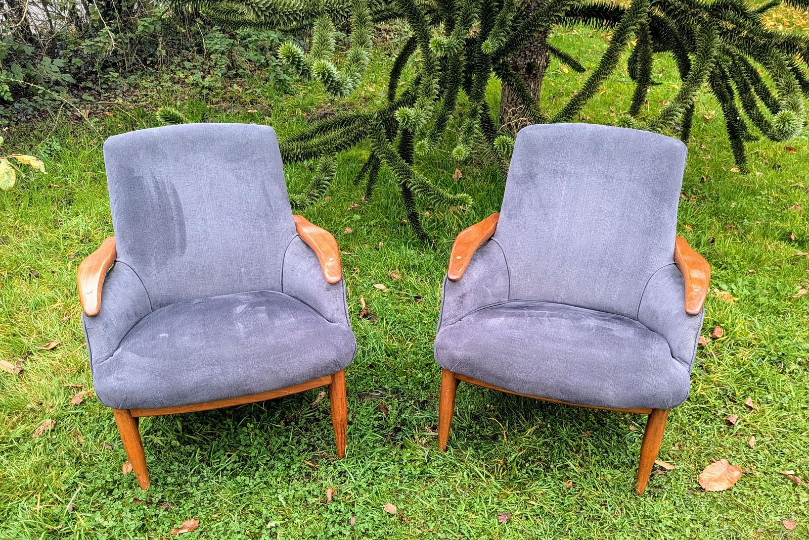 Pair Vintage Teak Armchairs c.1960s Manner of Finn Juhl (1 of 6)