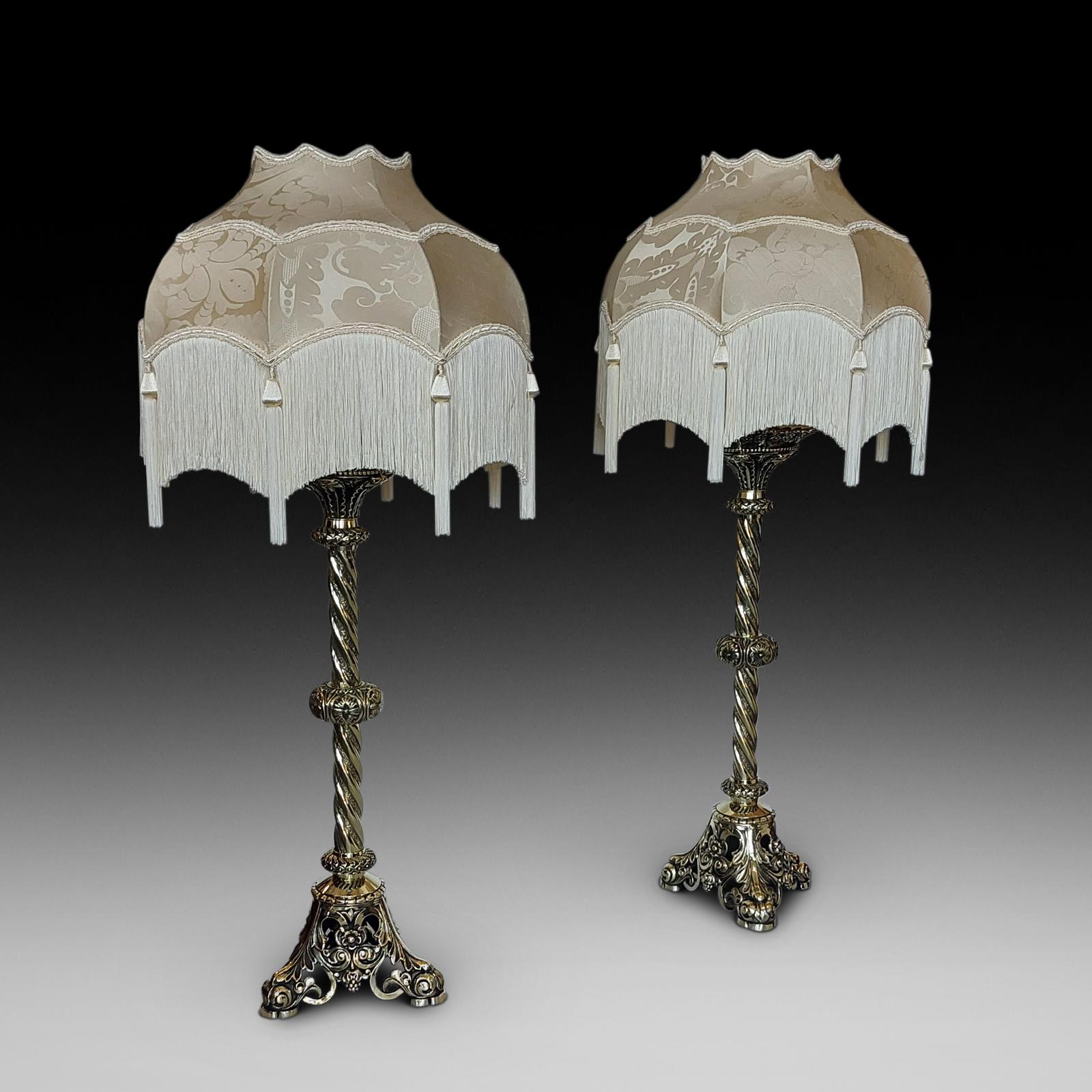 Pair 19thc. Gothic Brass Pricketstick Lamps (1 of 12) Pair 19thc. Gothic Brass Pricketstick Lamps (1 of 12)