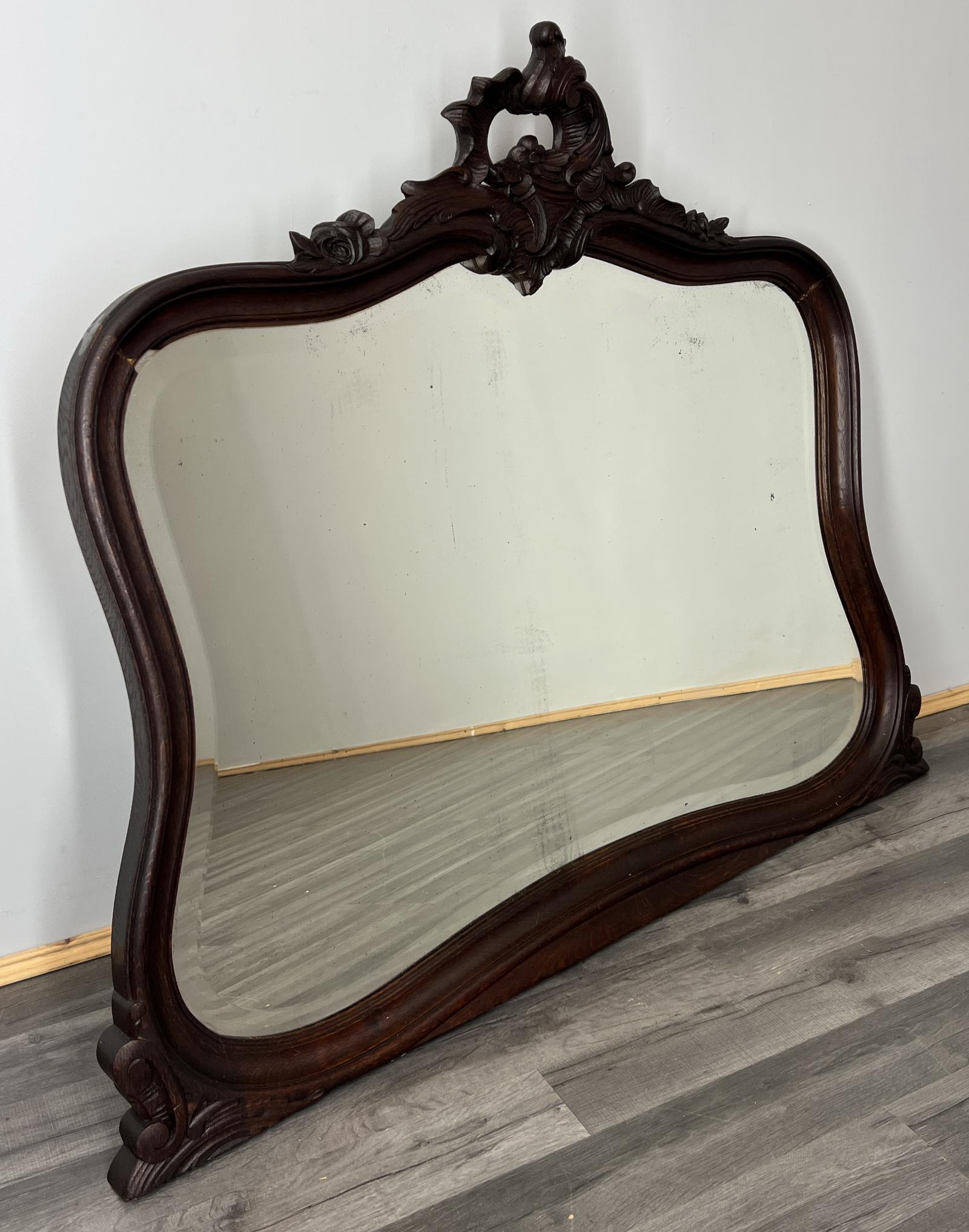 Wall Mirror Antique French Oak Carved Frame Polished Glass (1 of 11)
