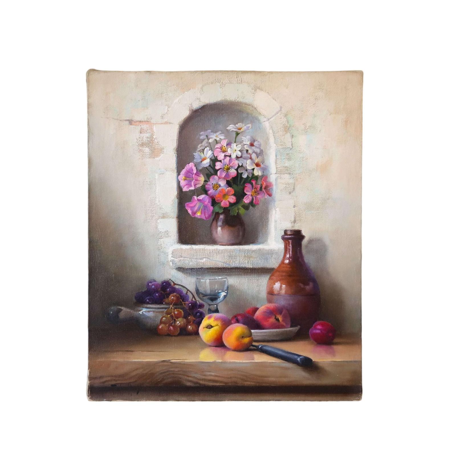 Still Life Fruit and Flowers on a ledge by Robert Chailloux 1913-2006 (1 of 9)