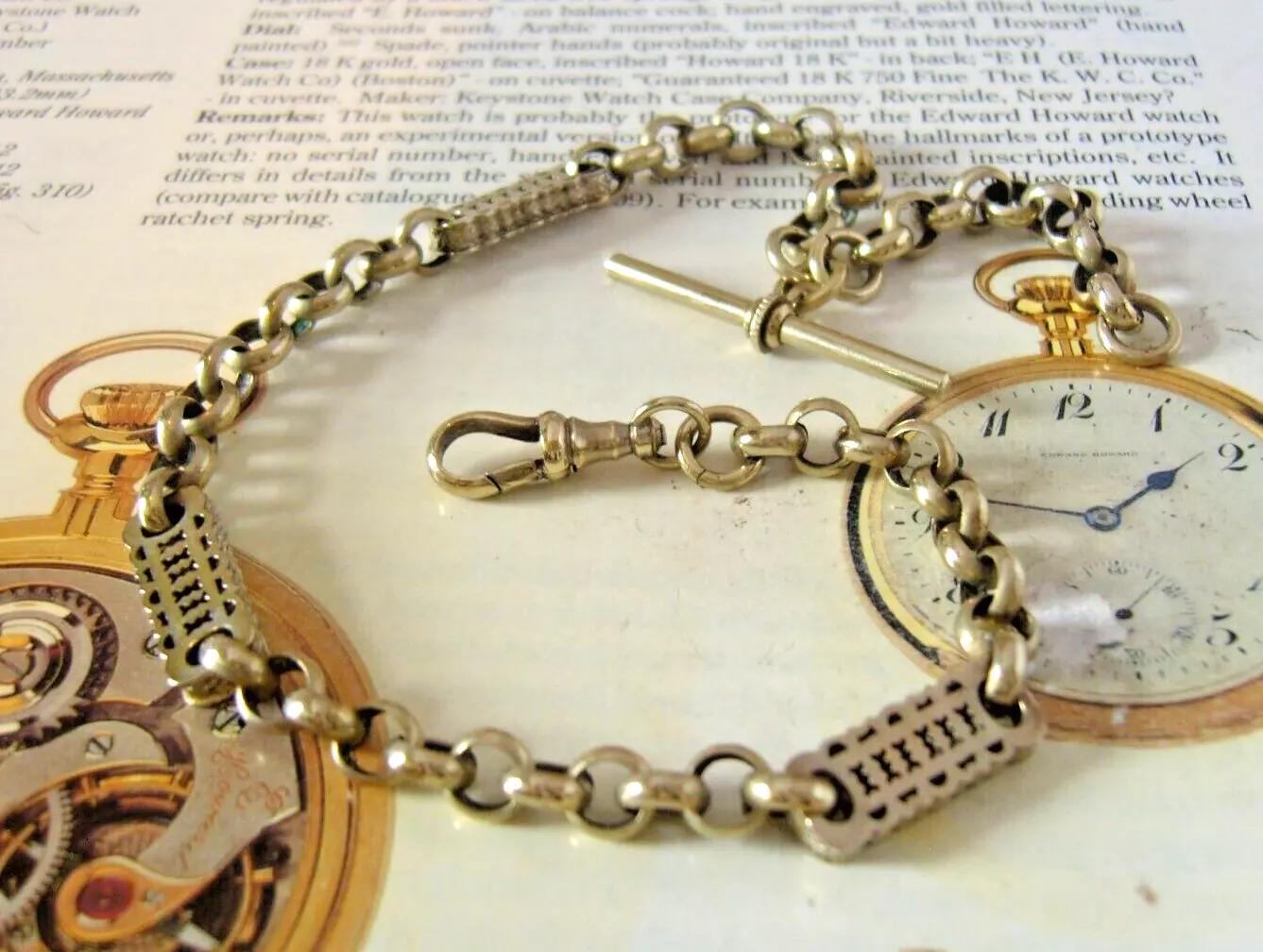 Victorian Pocket Watch Chain Silver Nickel Fancy Antique Big Albert 1890 & T Bar (1 of 14)