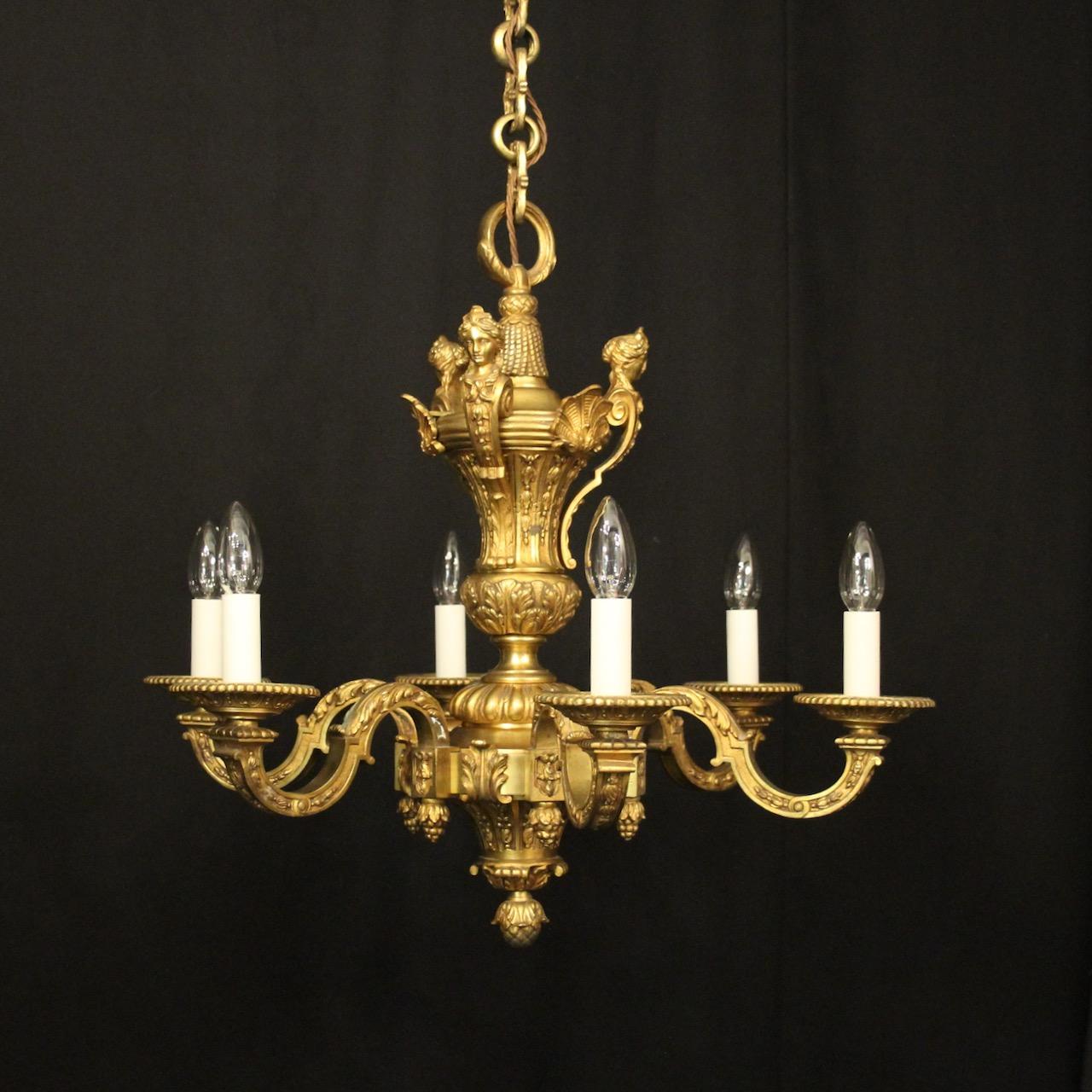 French Gilded Bronze 6 Light Antique Chandelier (1 of 10)