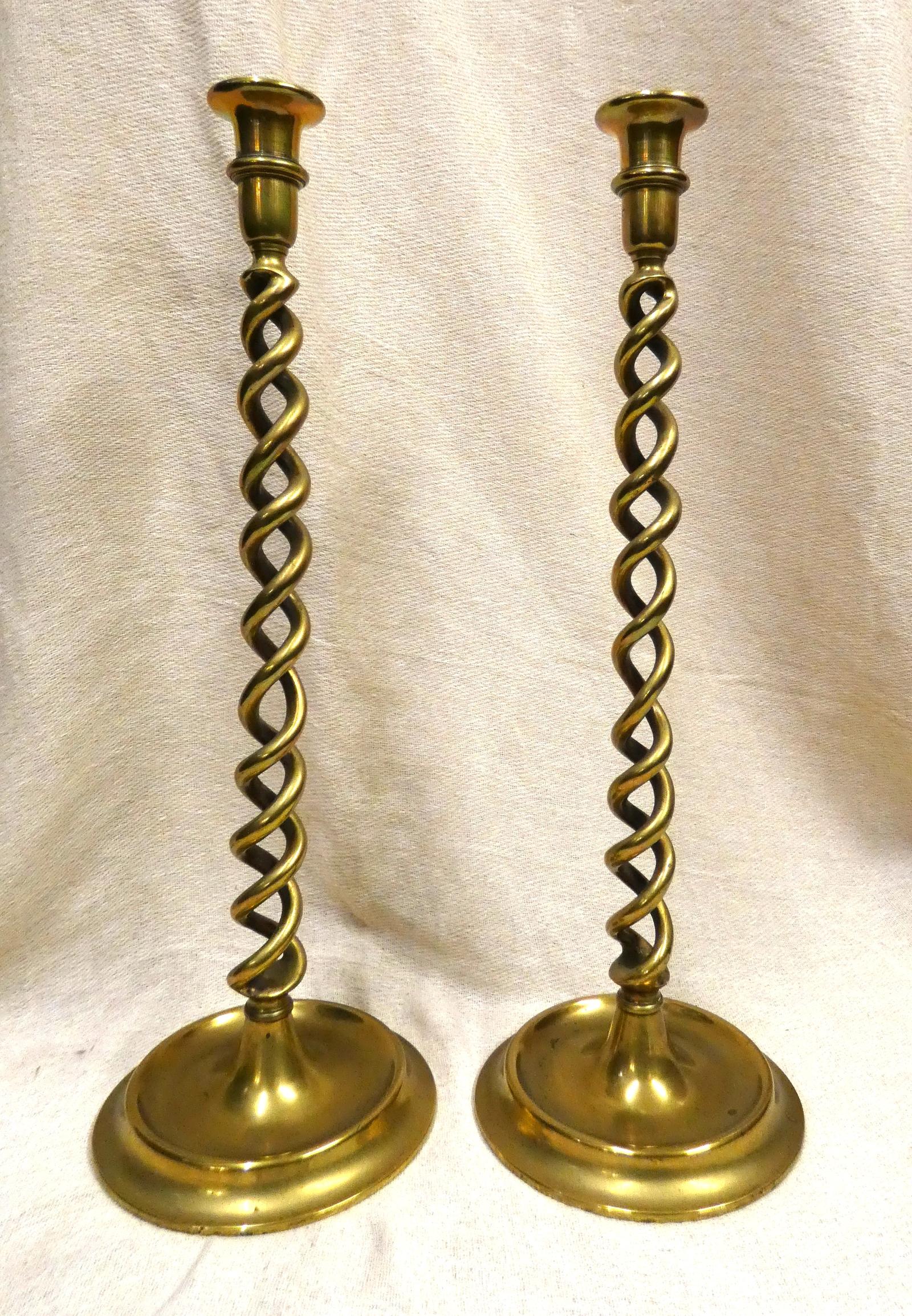 Pair of Tall Brass Twist Candlesticks (1 of 6)
