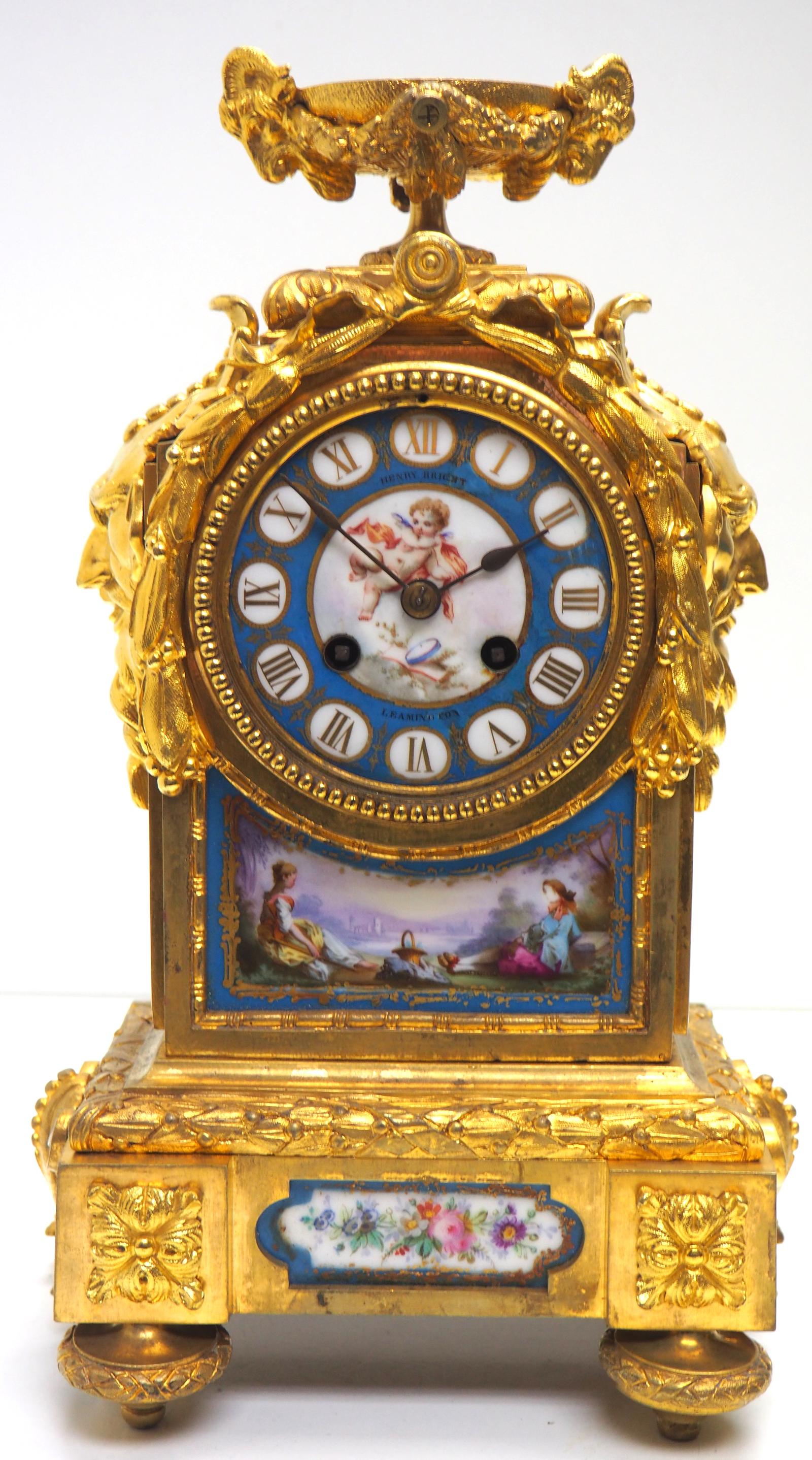 Bronze French Antique 8-day Striking Blue Sevres Ormolu Mantle Clock c.1850 (1 of 14)
