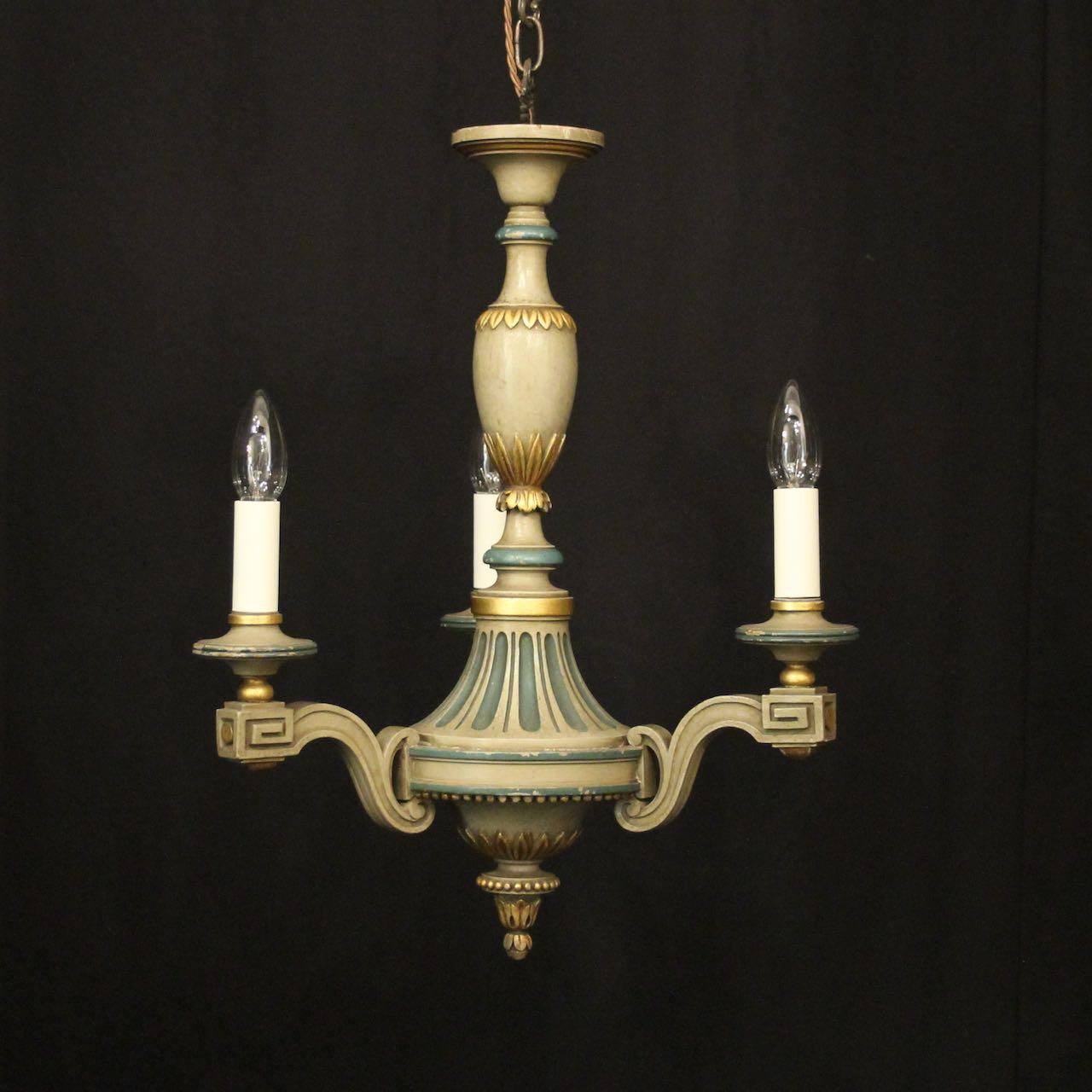 French Polychrome Wood Triple Light Chandelier (1 of 10)