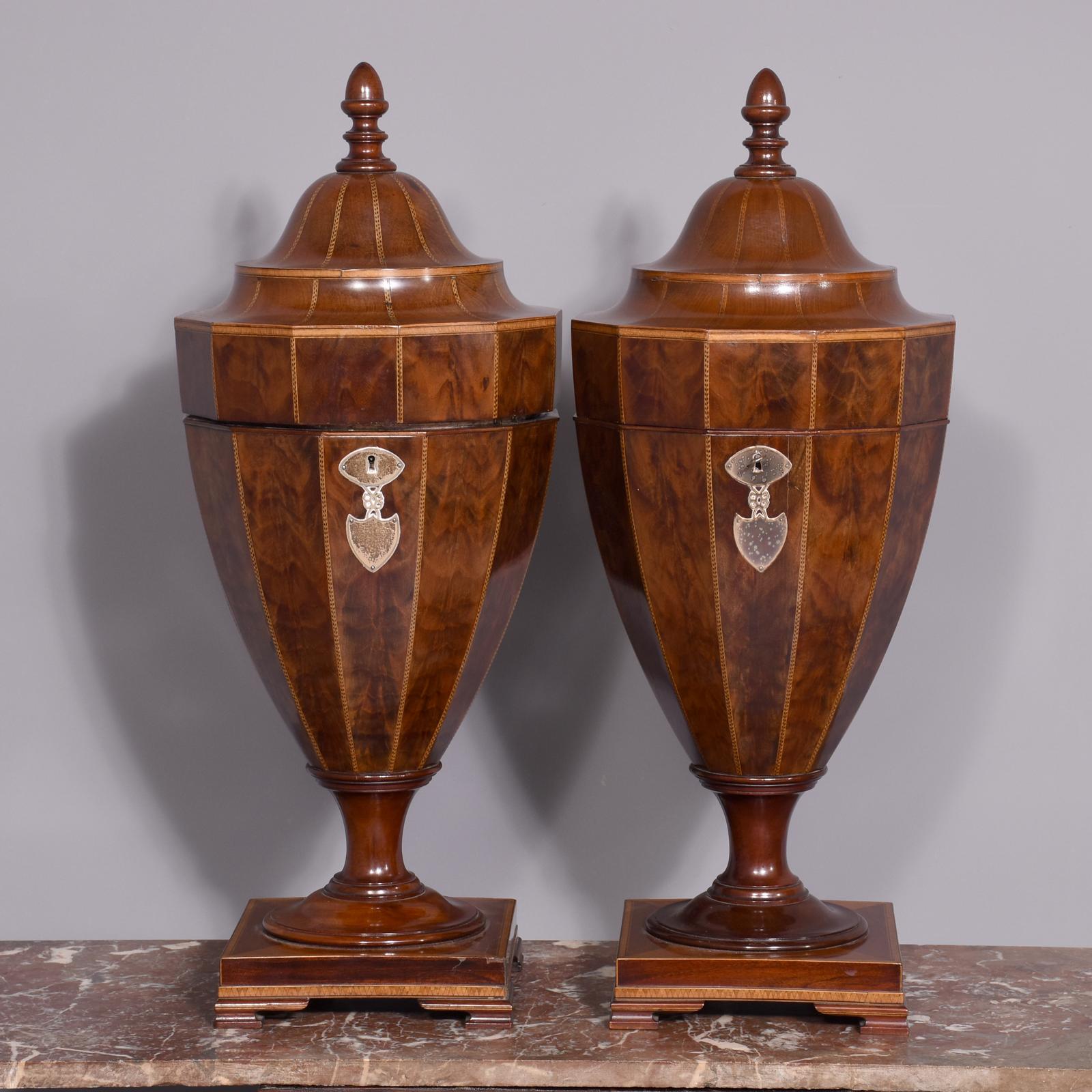 Quality Pair of Lidded Inlaid Cutlery Urns (1 of 10)
