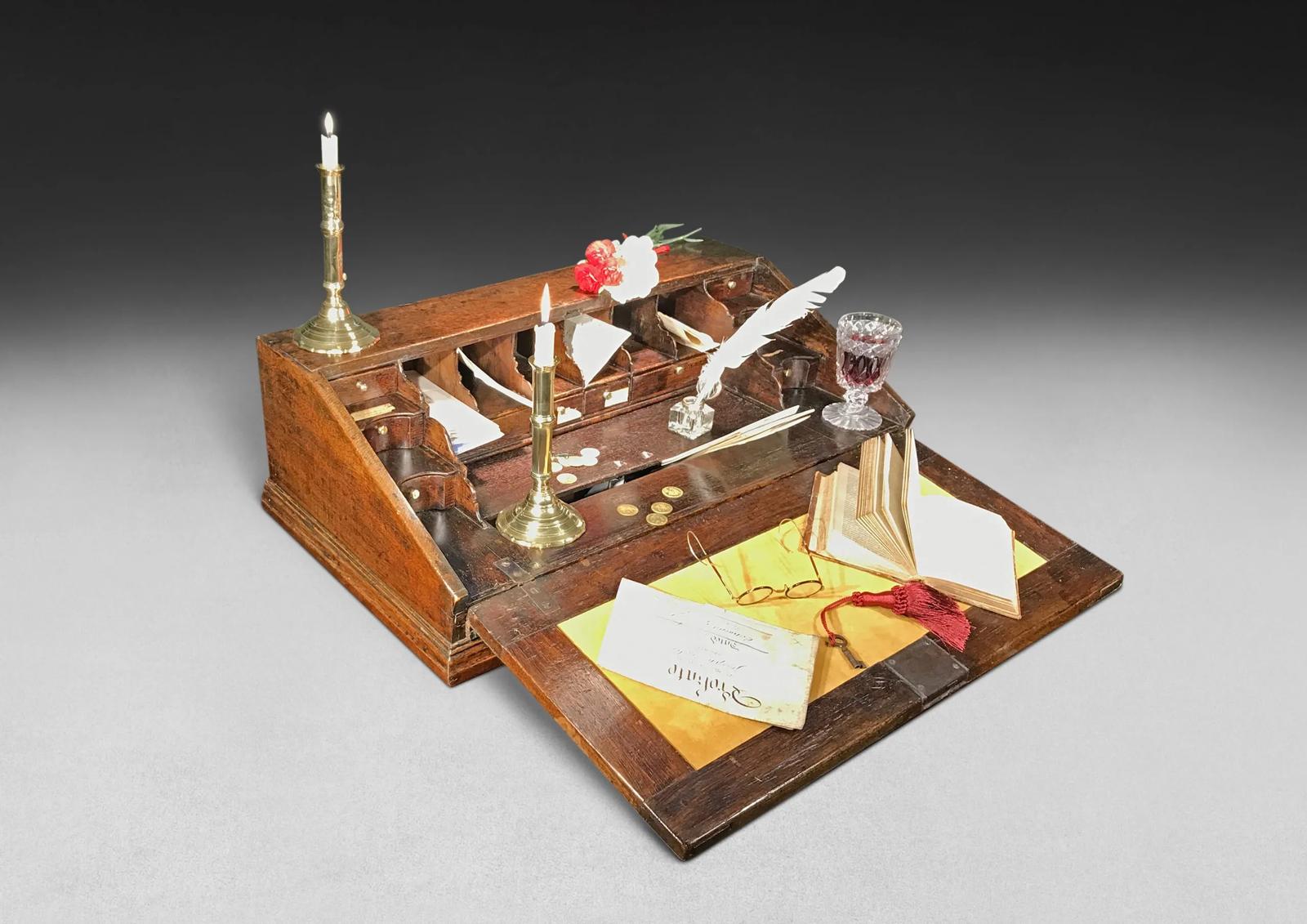 William & Mary Oak Table Top Bureau (1 of 2)