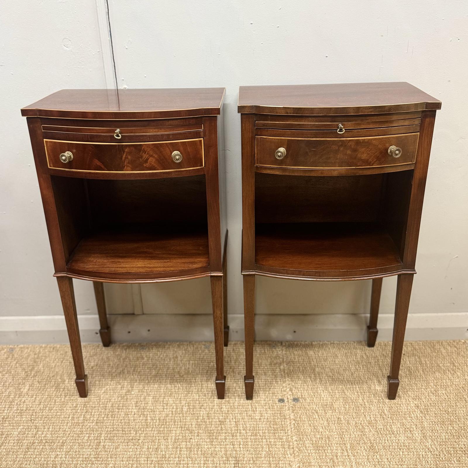 Pair of Bow Front Inlaid Bedside Tables (1 of 6) Pair of Bow Front Inlaid Bedside Tables (1 of 6)