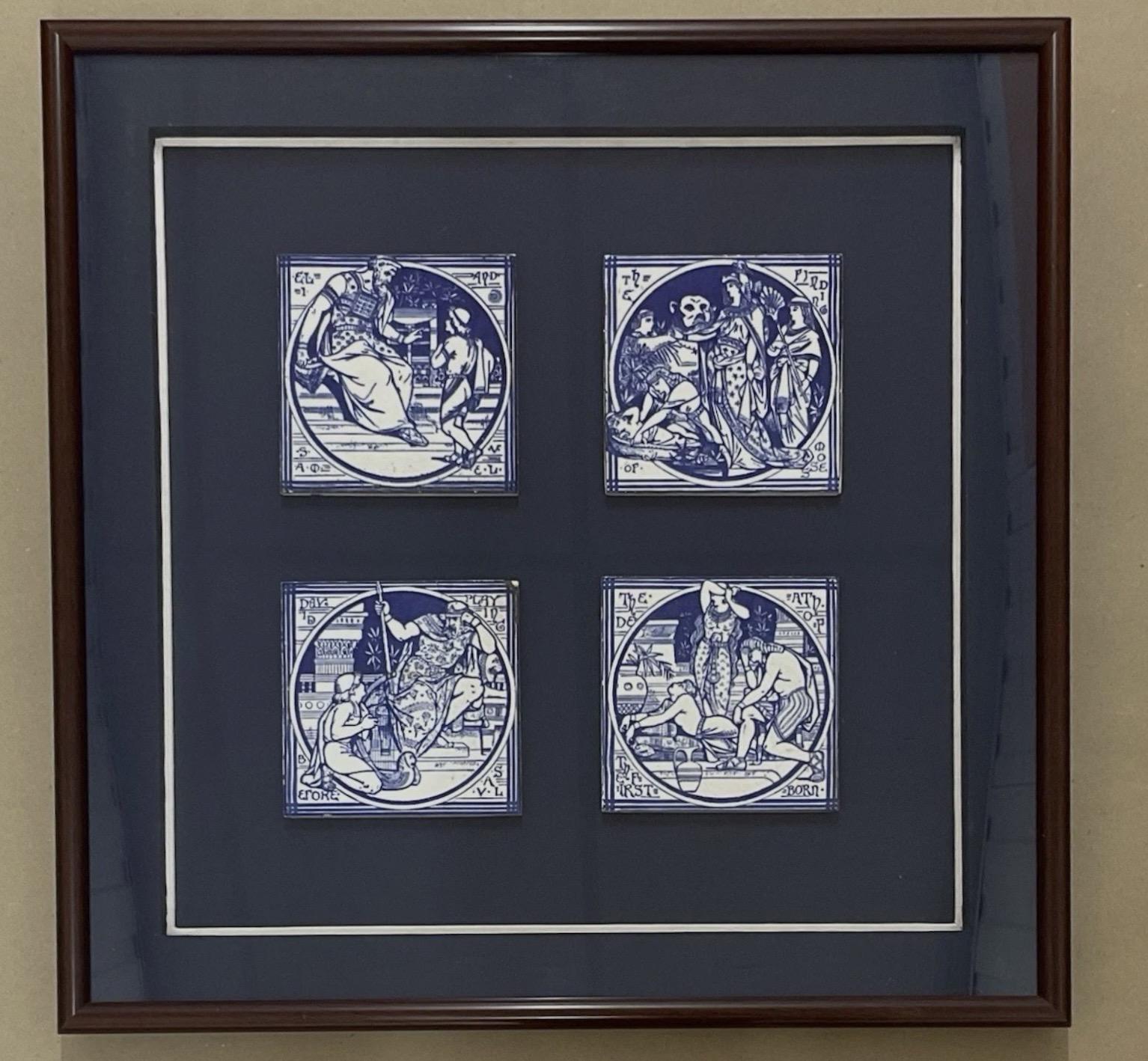 Framed Set of 4 Minton Arts & Crafts Blue & White Tiles by John Moyr Smith Antique Victorian c.1880 (1 of 5) Framed Set of 4 Minton Arts & Crafts Blue & White Tiles by John Moyr Smith Antique Victorian c.1880 (1 of 5)