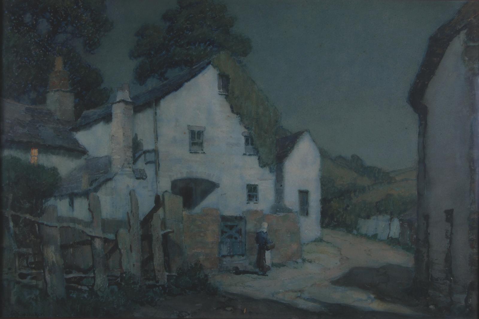 Albert Moulton Foweraker (British 1873-1942) Cottages in Moonlight Watercolour (1 of 4)