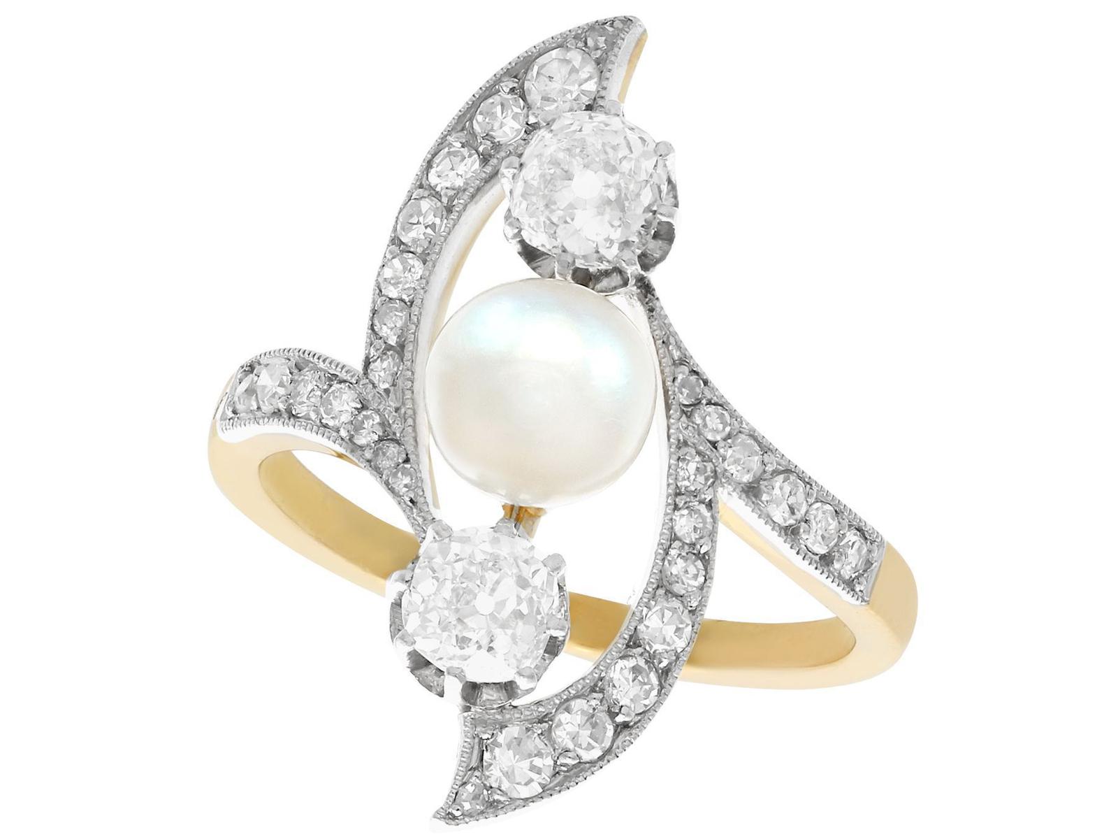 Pearl and 1.14ct Diamond, 18ct Yellow Gold & Platinum Set Dress Ring - Art Nouveau Antique French c.1910 (1 of 13)