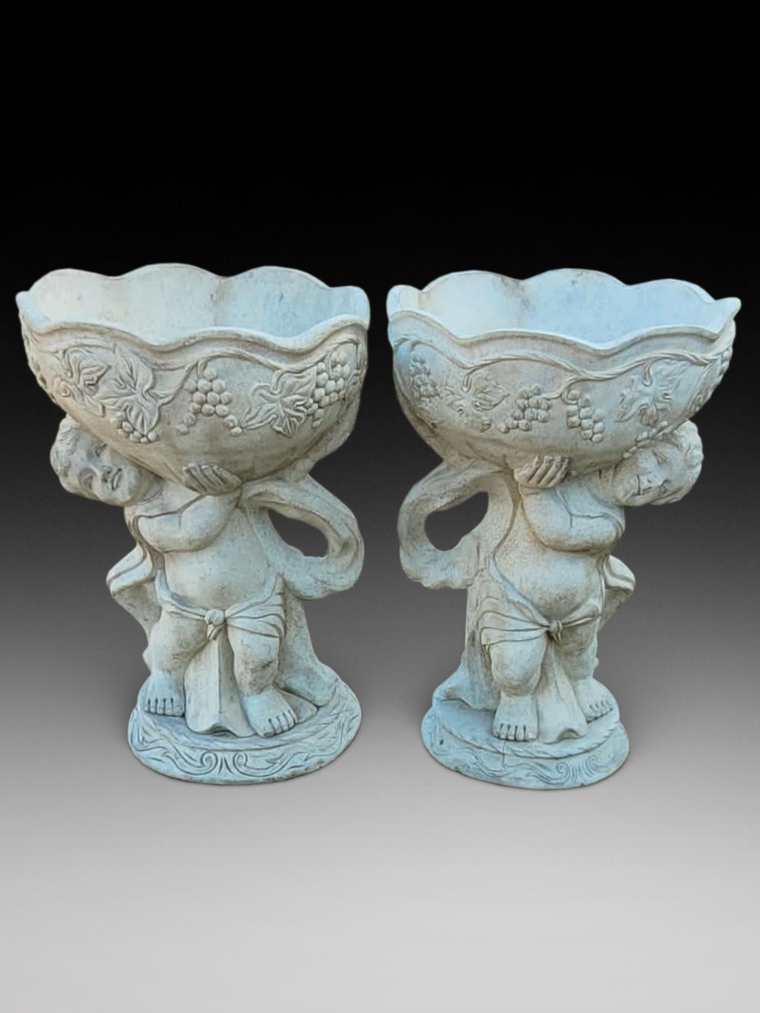 Decorative Pair of Faux Stone Jardinières (1 of 4) Decorative Pair of Faux Stone Jardinières (1 of 4)