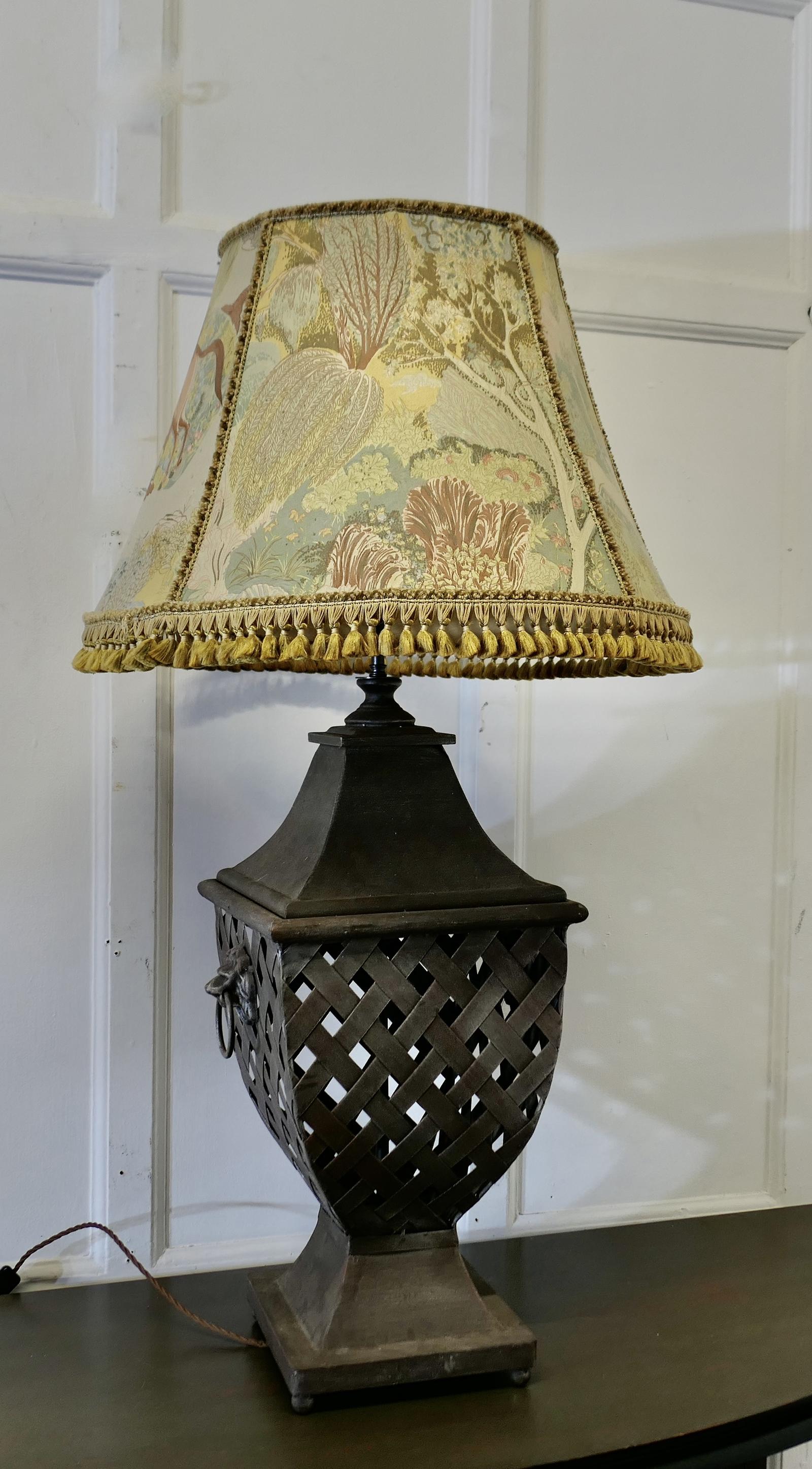 Large Strapwork Iron Lamp with Jungle Lamp Shade (1 of 10) Large Strapwork Iron Lamp with Jungle Lamp Shade (1 of 10)