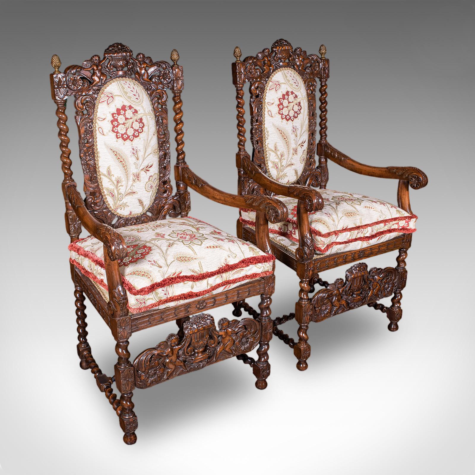 Pair of Antique Charles II Revival Armchairs - English - Elbow Seat - Edwardian (1 of 12) Pair of Antique Charles II Revival Armchairs - English - Elbow Seat - Edwardian (1 of 12)