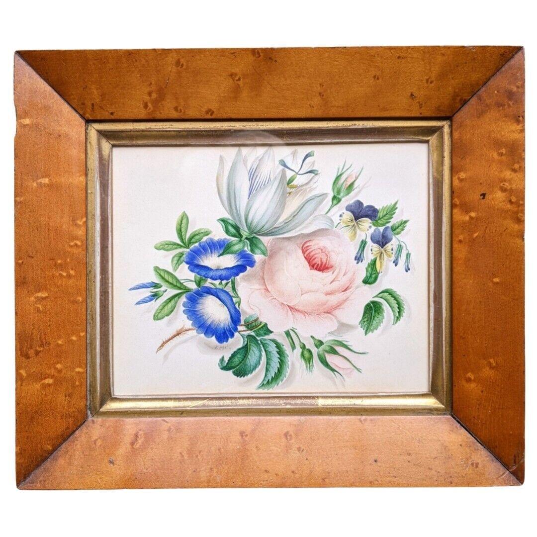 Antique Watercolour Painting Rose Blossom Maple Frame (1 of 6)