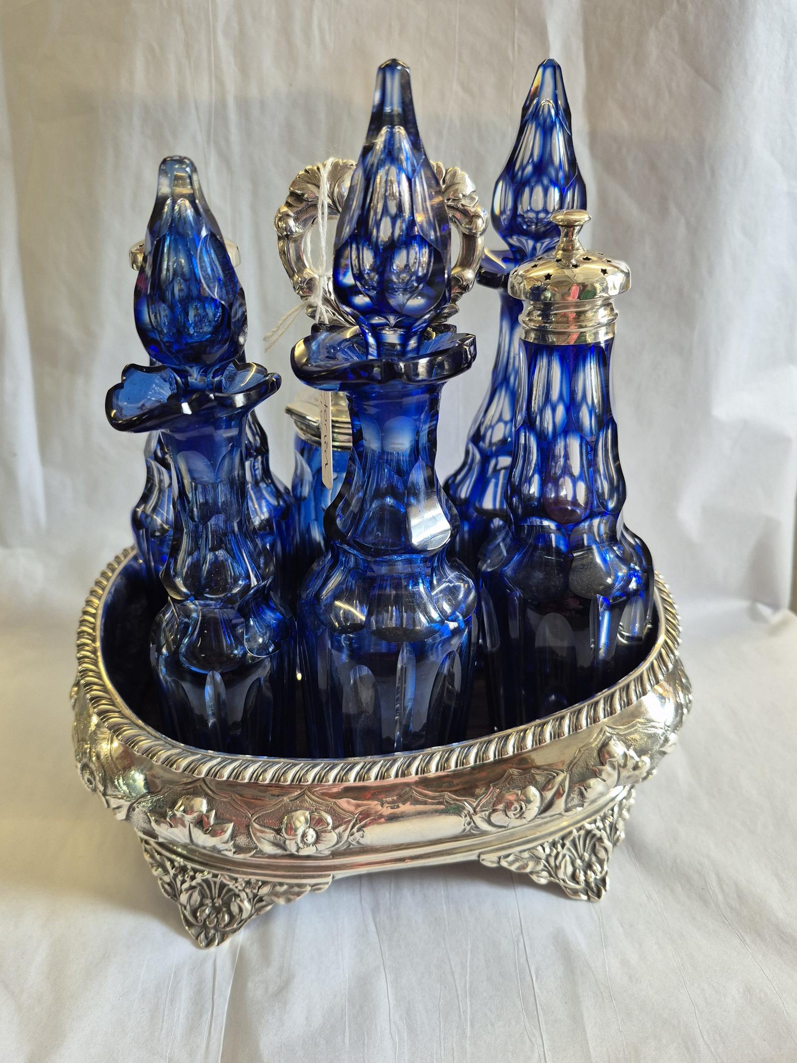 Victorian Hallmarked Silver & Glass Cruet Set (1 of 3)